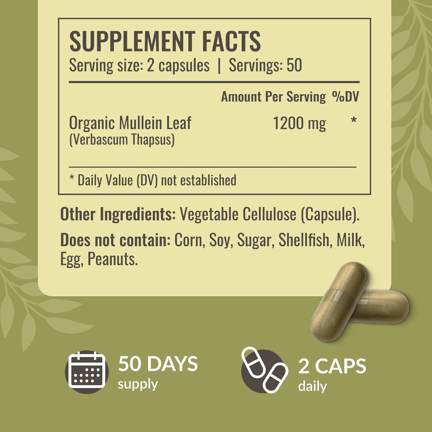 Cápsulas de Hoja de Mullein Herbamama 1200mg - 100 Caps