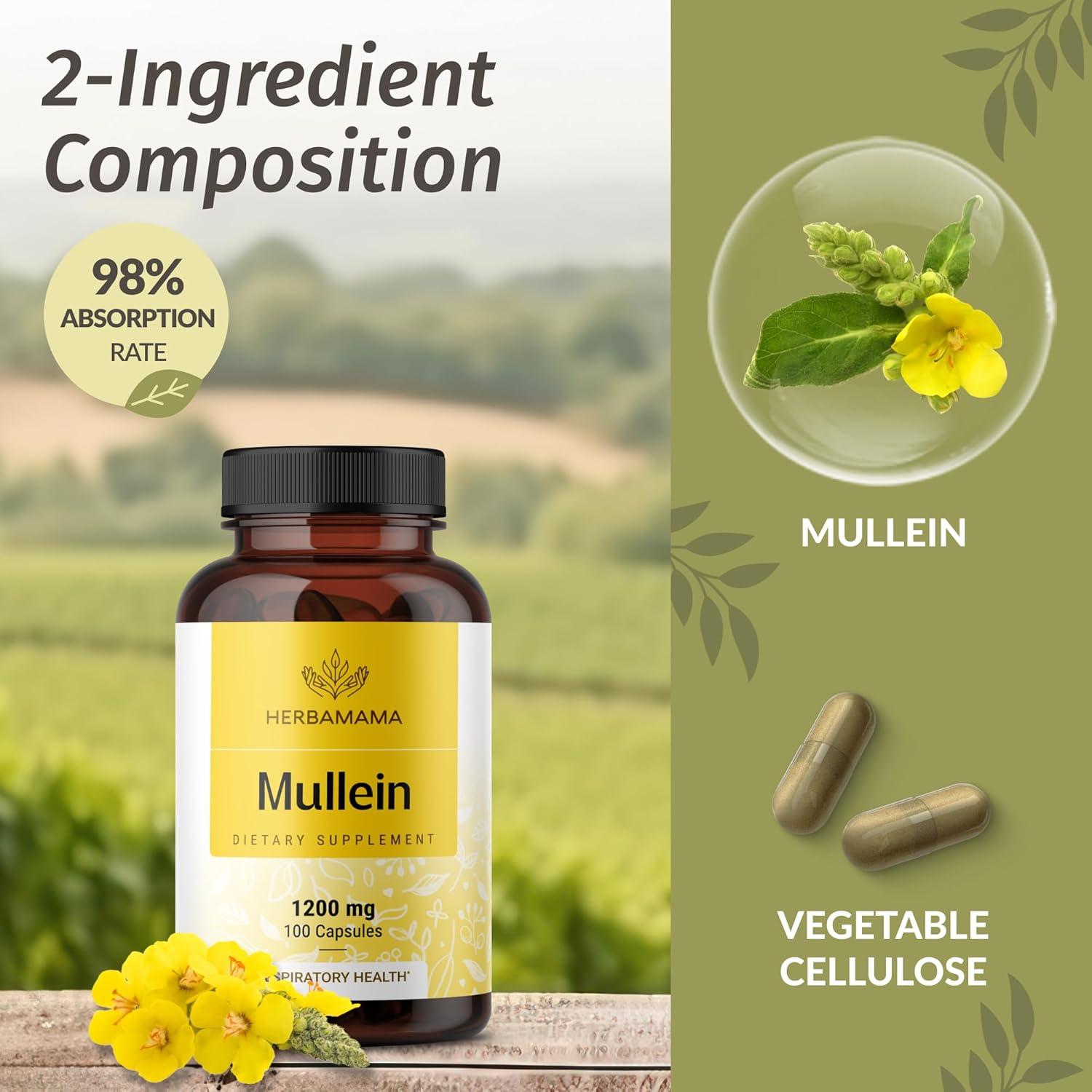 Cápsulas de Hoja de Mullein Herbamama 1200mg - 100 Caps