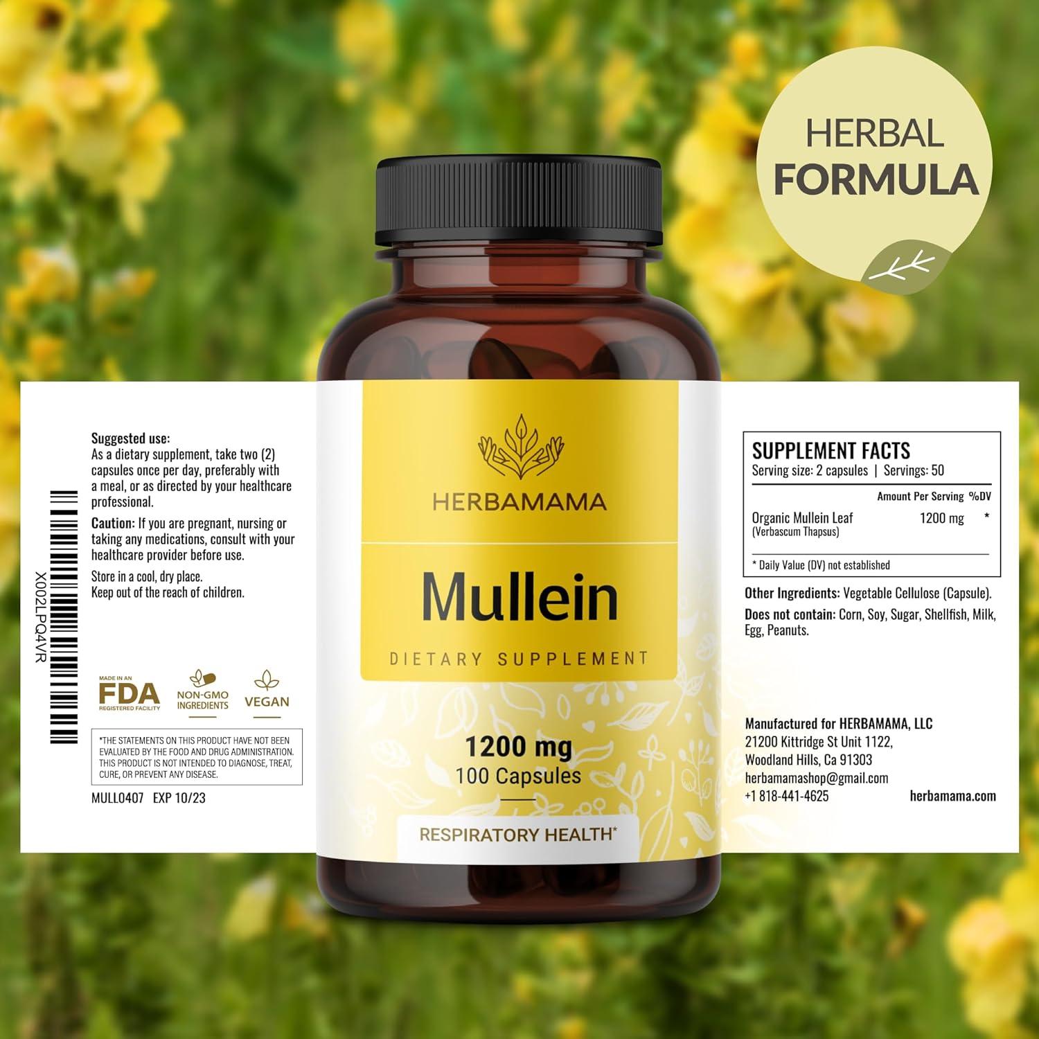 Cápsulas de Hoja de Mullein Herbamama 1200mg - 100 Caps