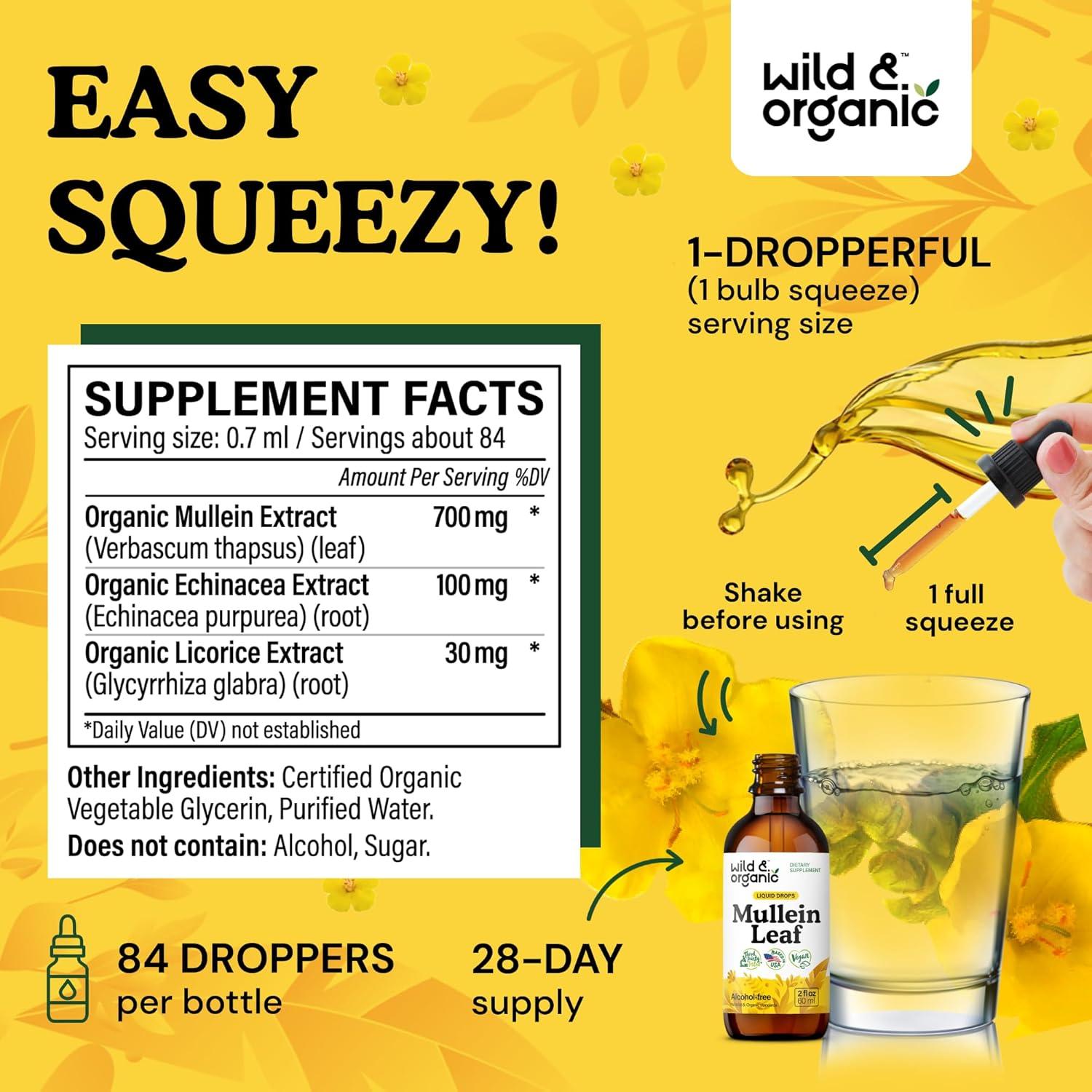 Gotas de Mullein Silvestre y Orgánico 59 ml - Suplemento Pulmonar