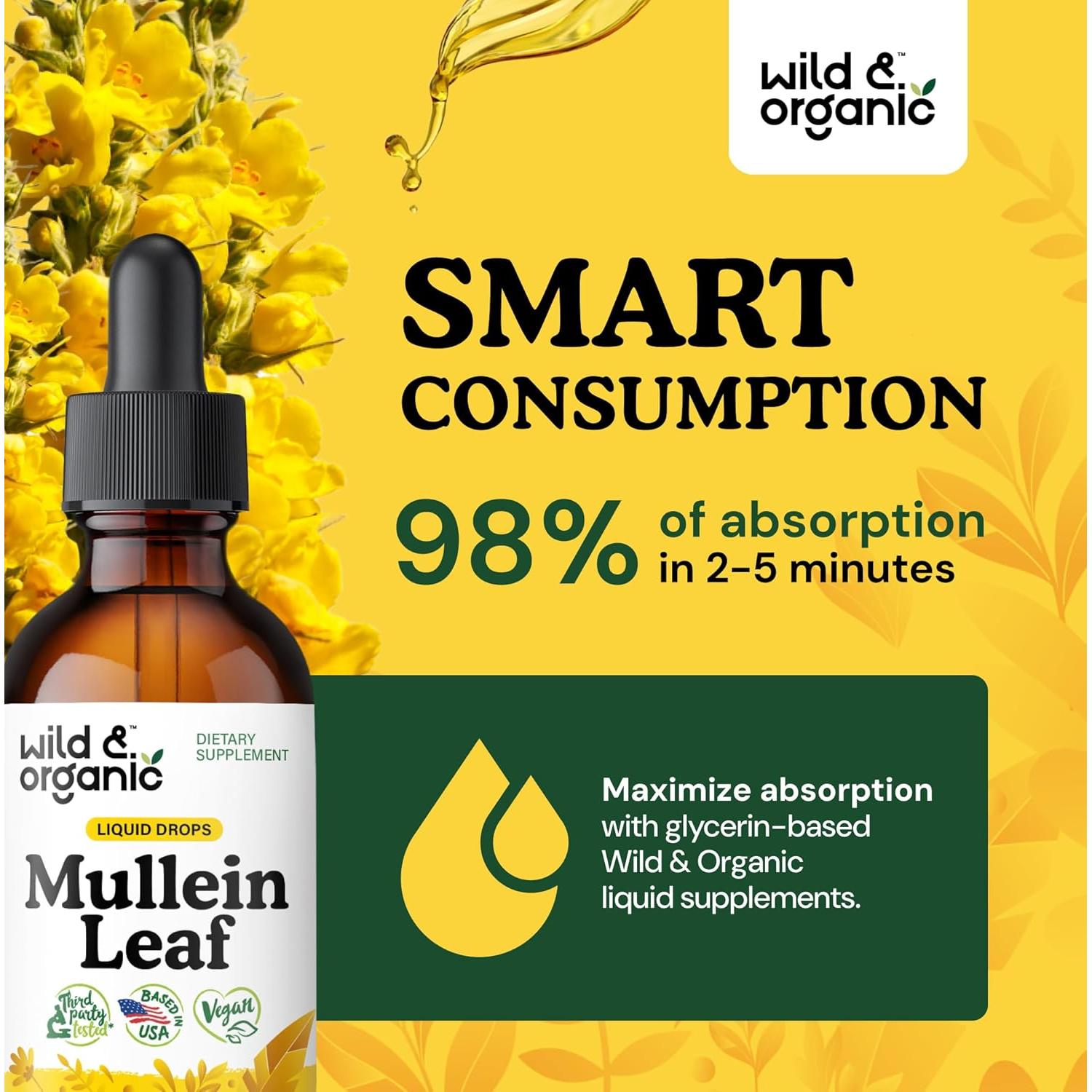 Gotas de Mullein Silvestre y Orgánico 59 ml - Suplemento Pulmonar