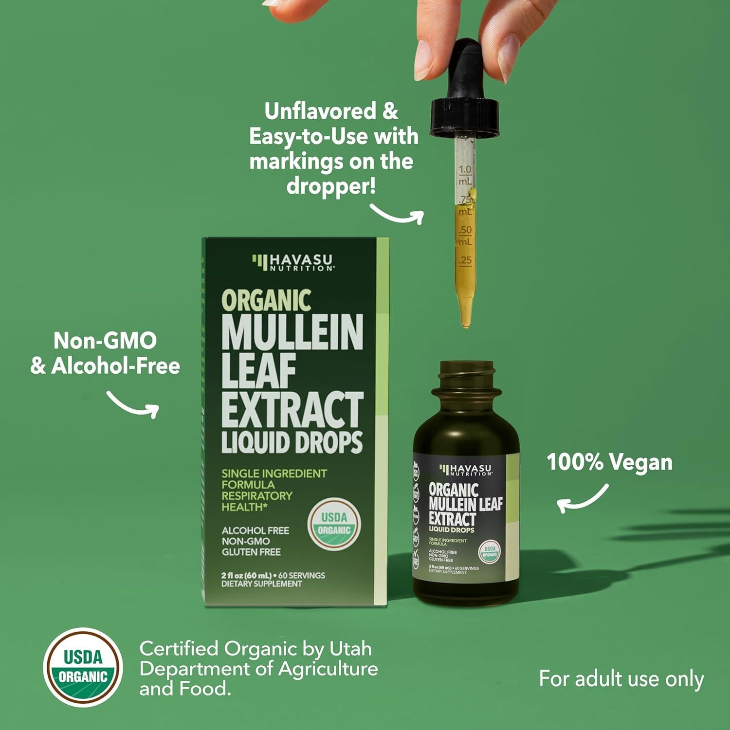 Gotas de Mullein Havasu Nutrition 59.15 ml - Suplemento Vegano