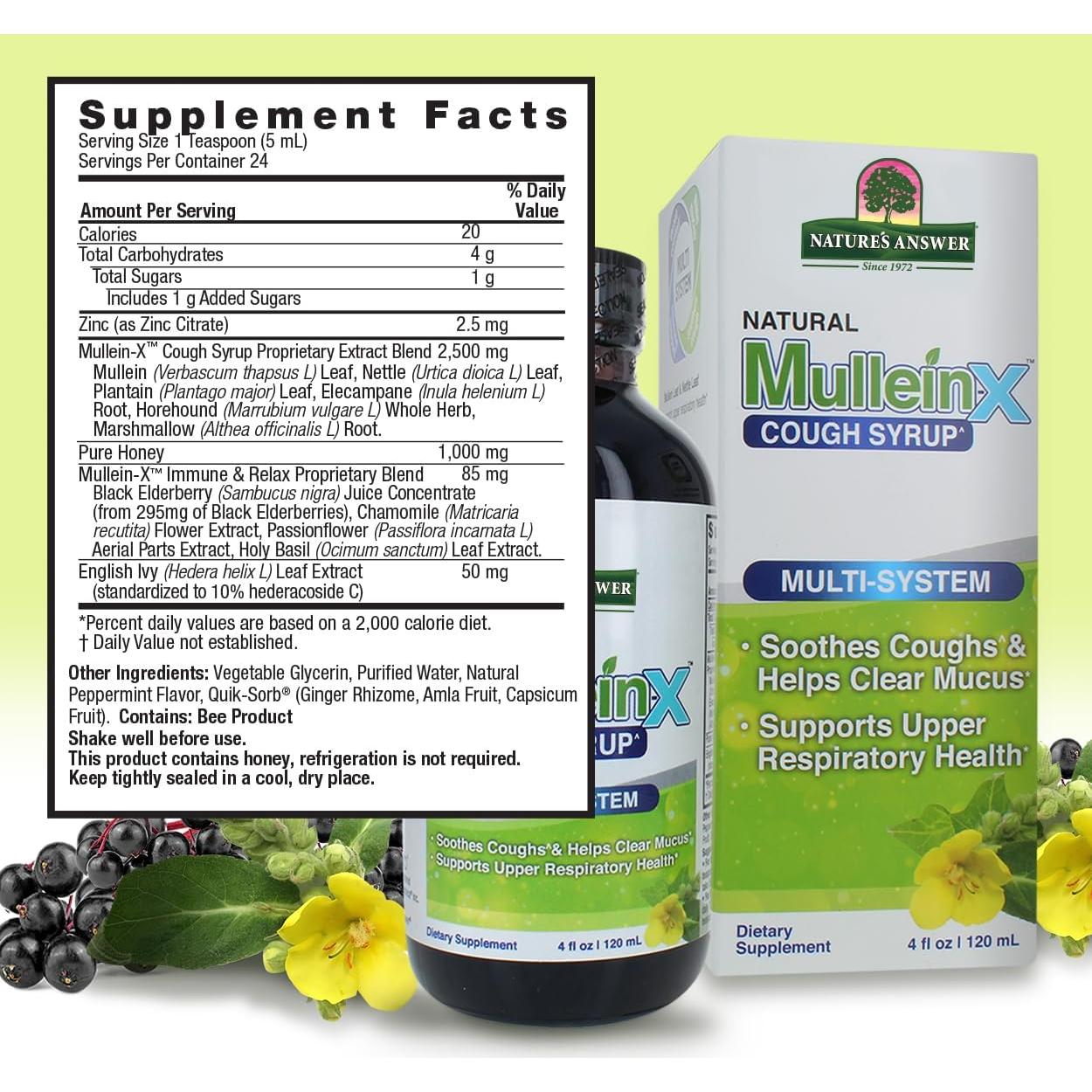 Jarabe para la tos Mullein-X Nature's Answer 120 ml | Alivia moco y garganta