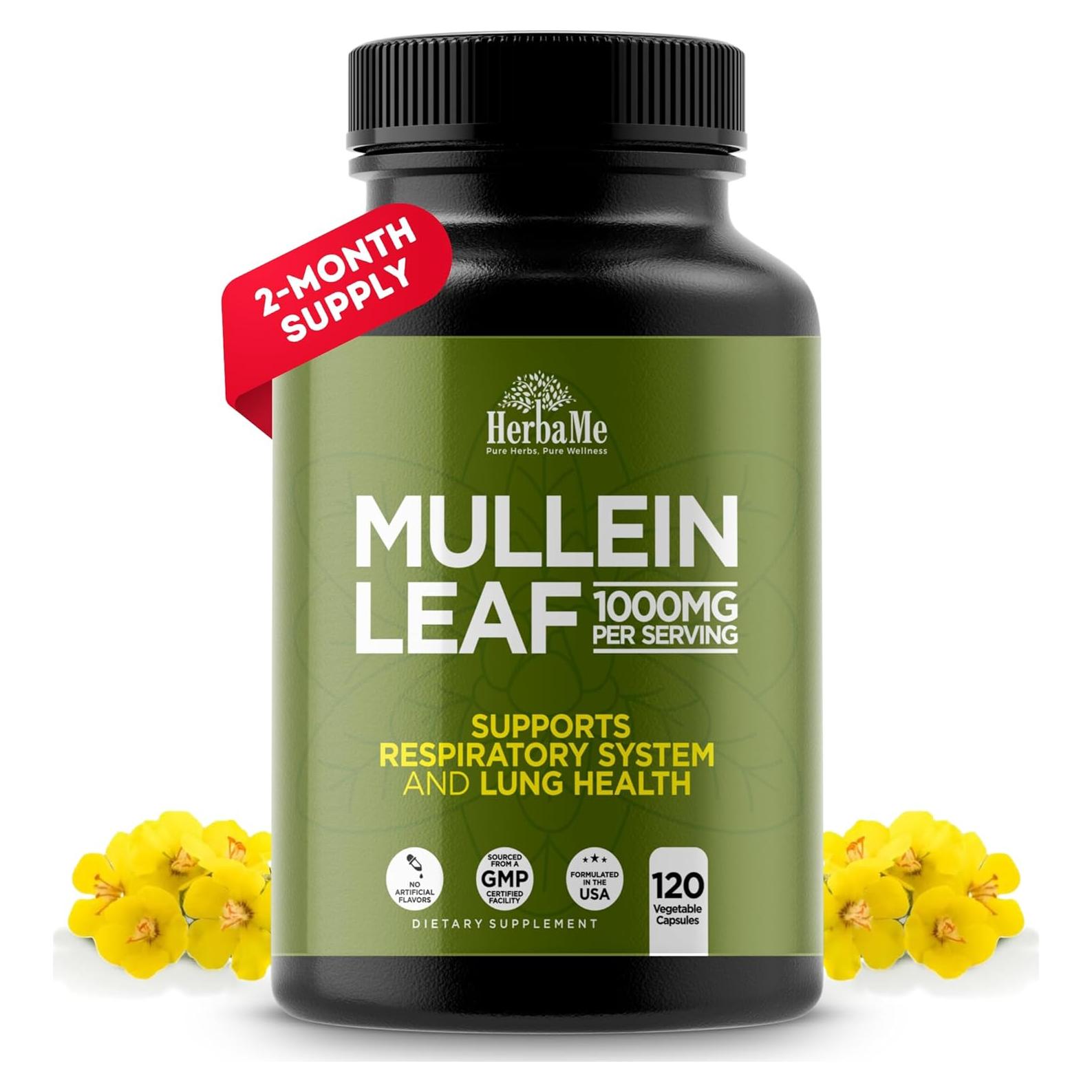 Hoja de Mullein 1000mg HerbaMe 120 Cápsulas Respiratorias
