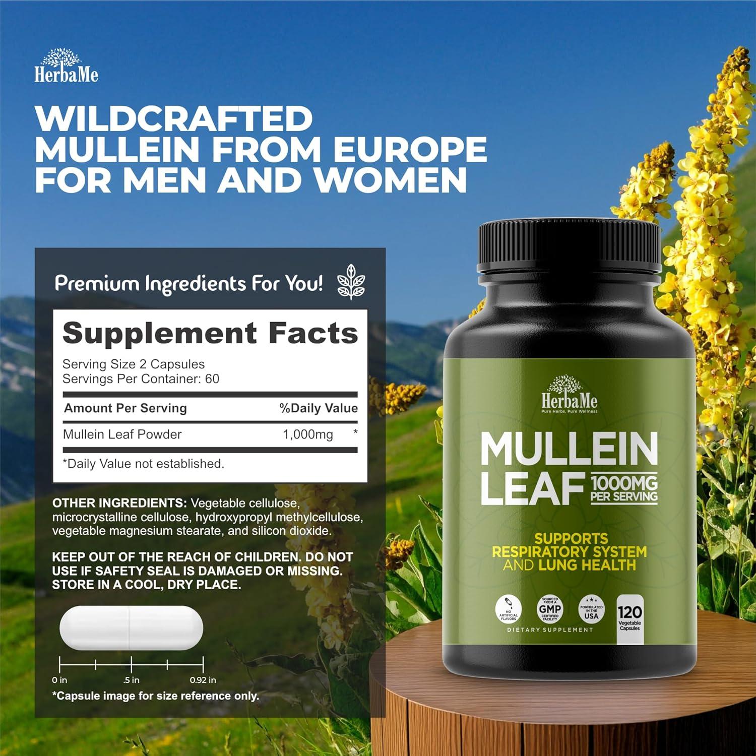 Hoja de Mullein 1000mg HerbaMe 120 Cápsulas Respiratorias