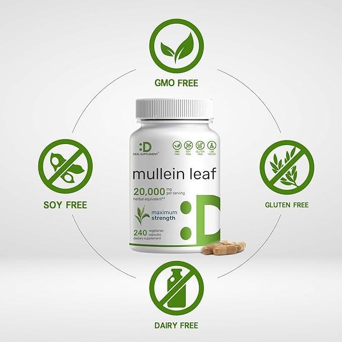 Extracto de Hoja de Mullein 20,000mg - 240 Cápsulas Veganas