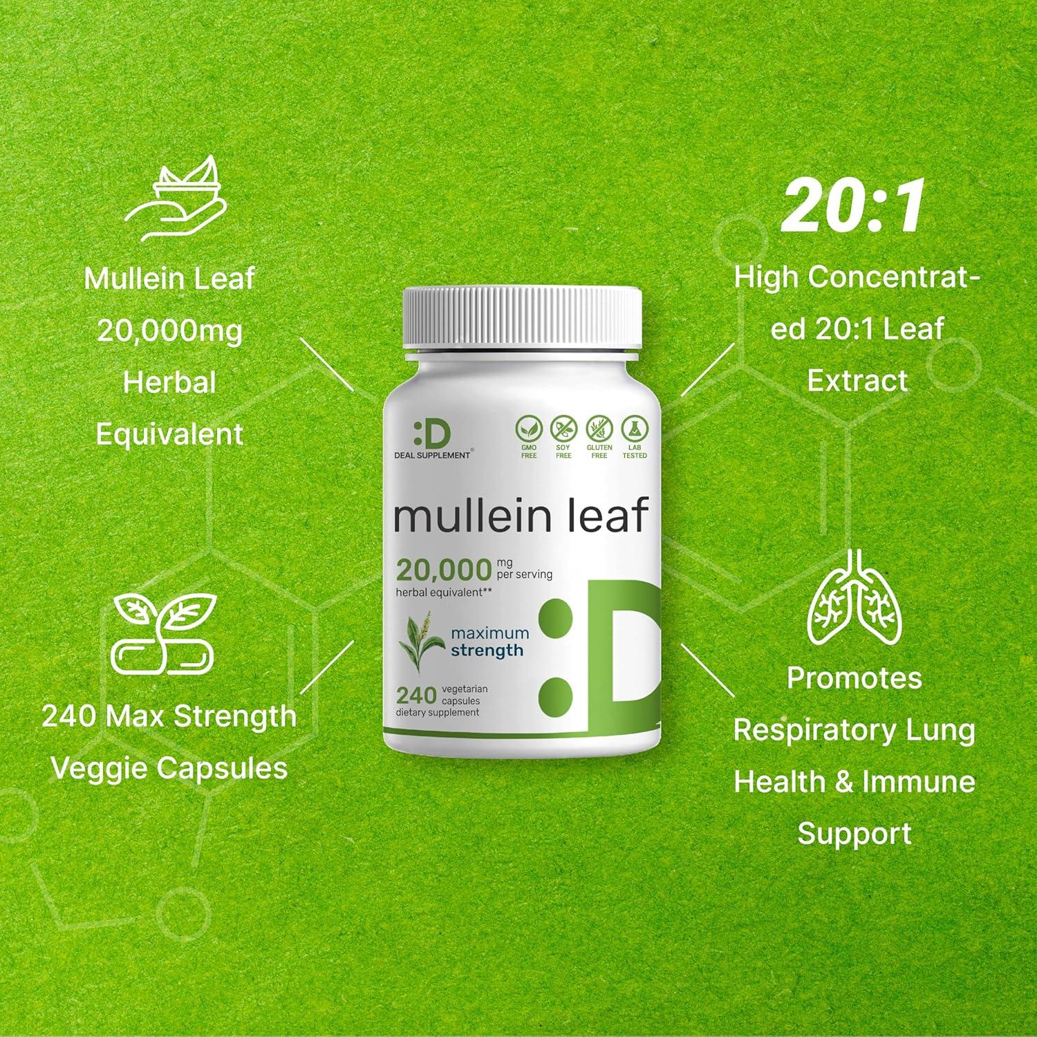 Extracto de Hoja de Mullein 20,000mg - 240 Cápsulas Veganas