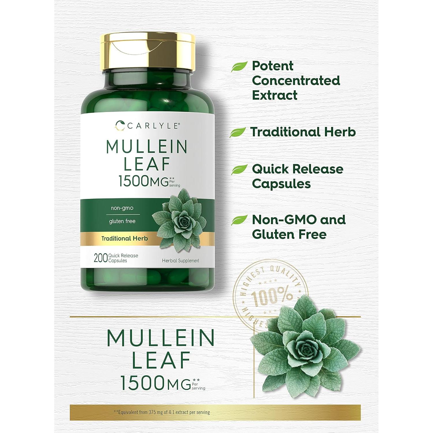 Extracto de Hoja de Mullein Carlyle 1500mg 200 Cápsulas