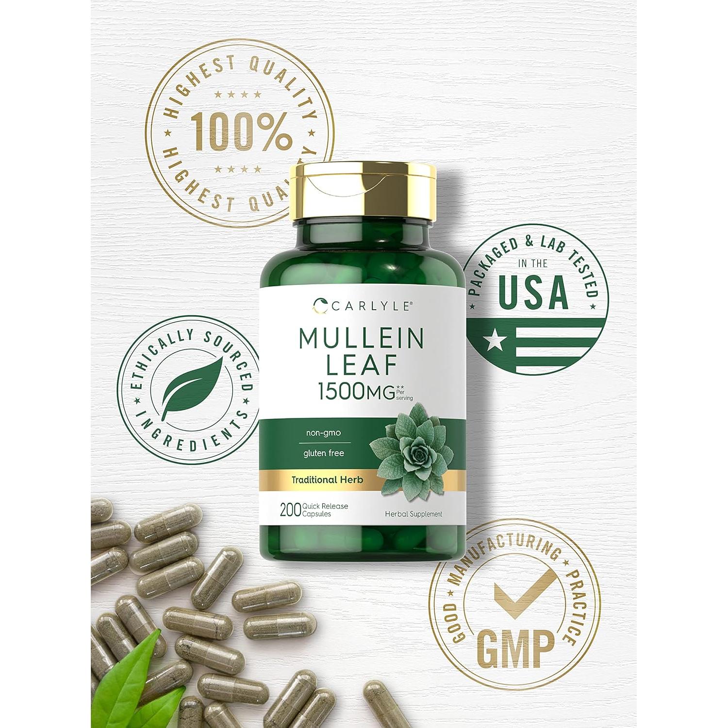 Extracto de Hoja de Mullein Carlyle 1500mg 200 Cápsulas