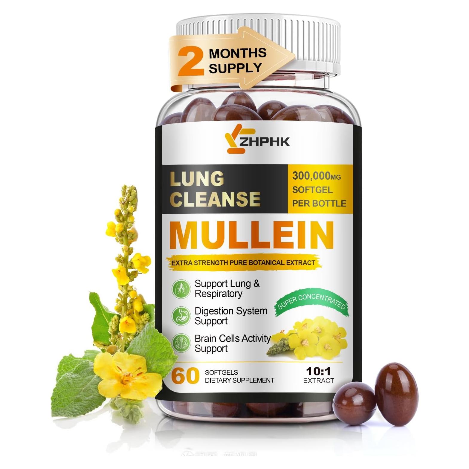 Extracto de Hoja de Mullein ZHPHK 60 Softgels Detox Pulmones