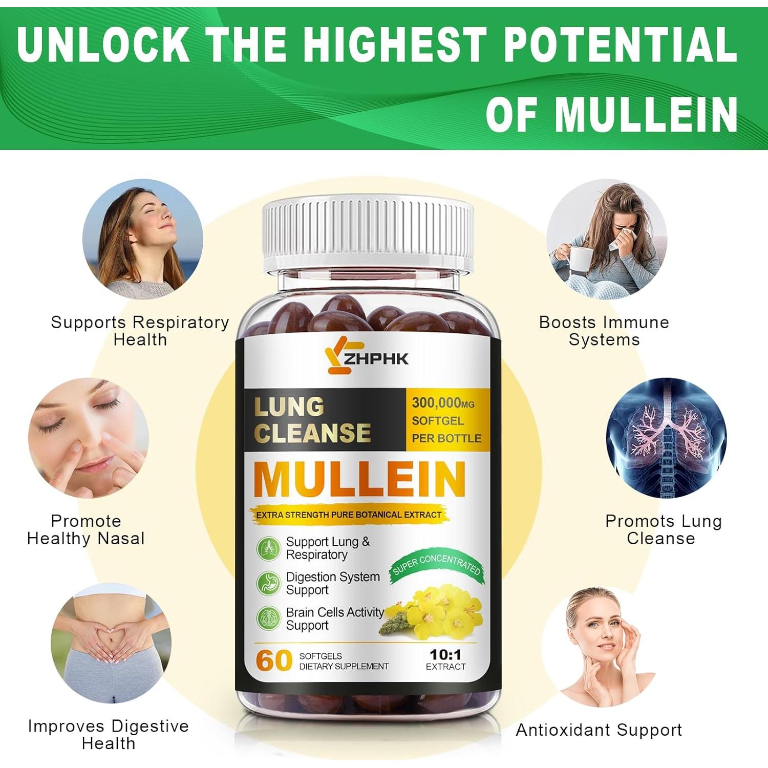 Extracto de Hoja de Mullein ZHPHK 60 Softgels Detox Pulmones