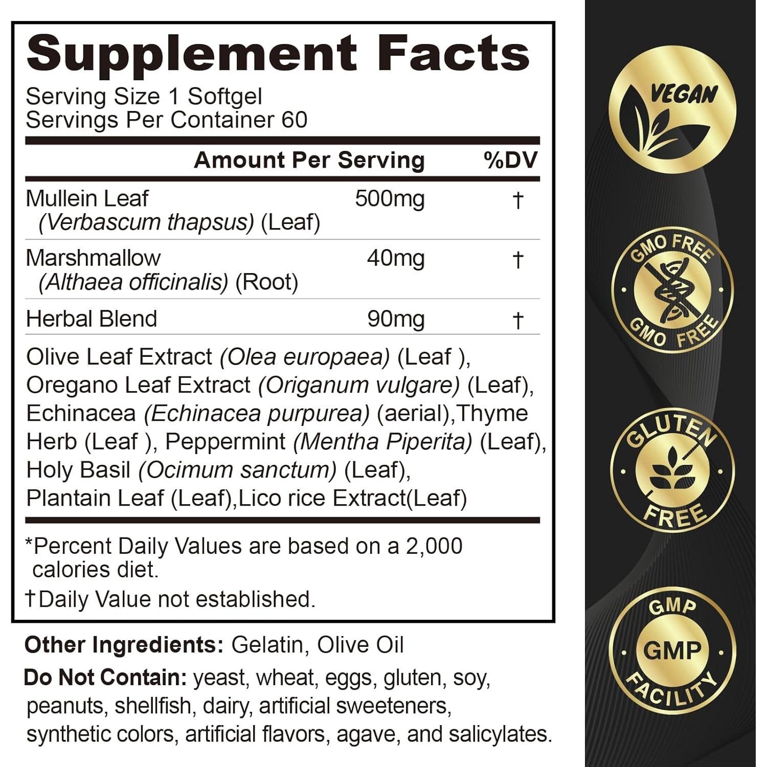 Extracto de Hoja de Mullein ZHPHK 60 Softgels Detox Pulmones