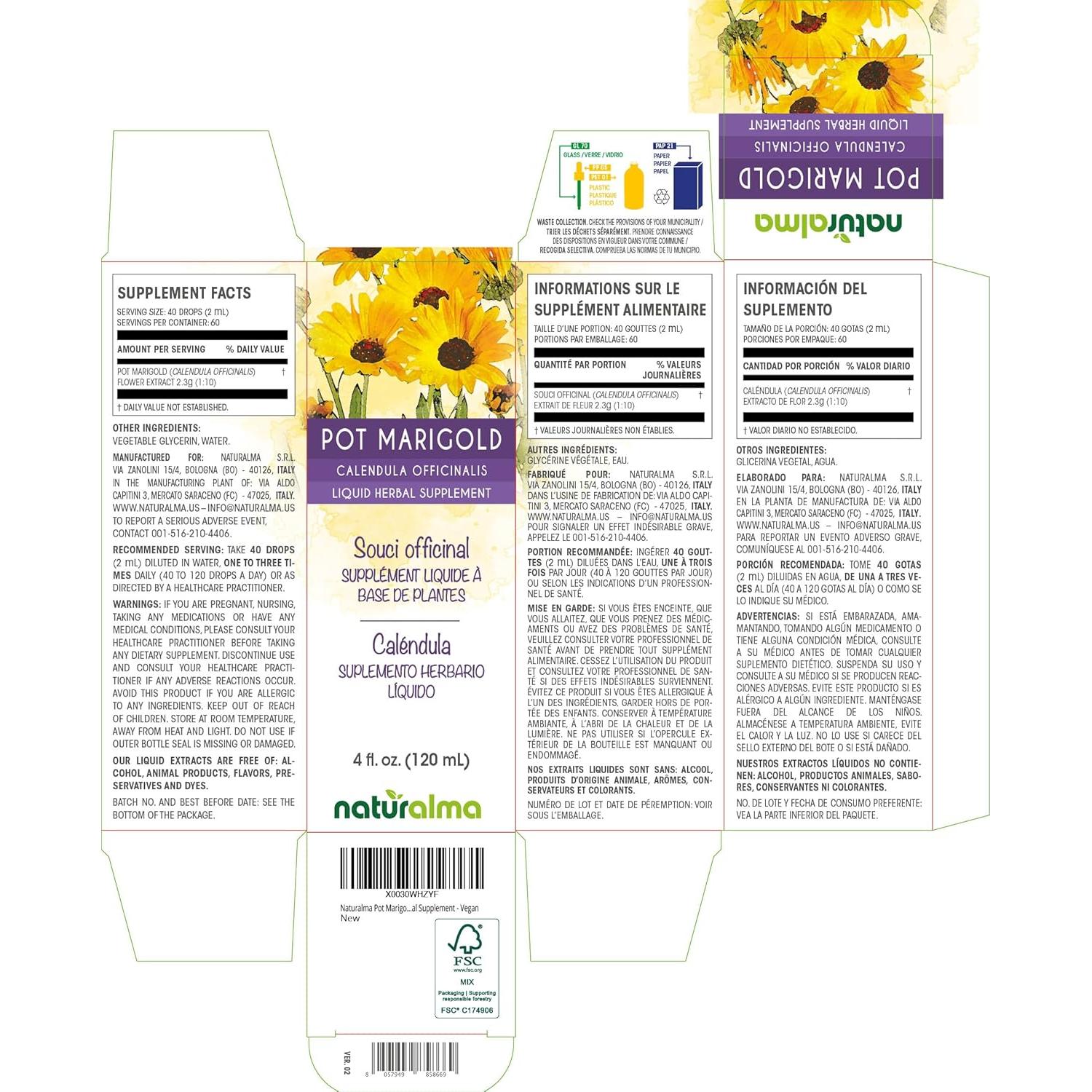 Tinte de Caléndula Naturalma 118.29 ml Sin Alcohol Vegano