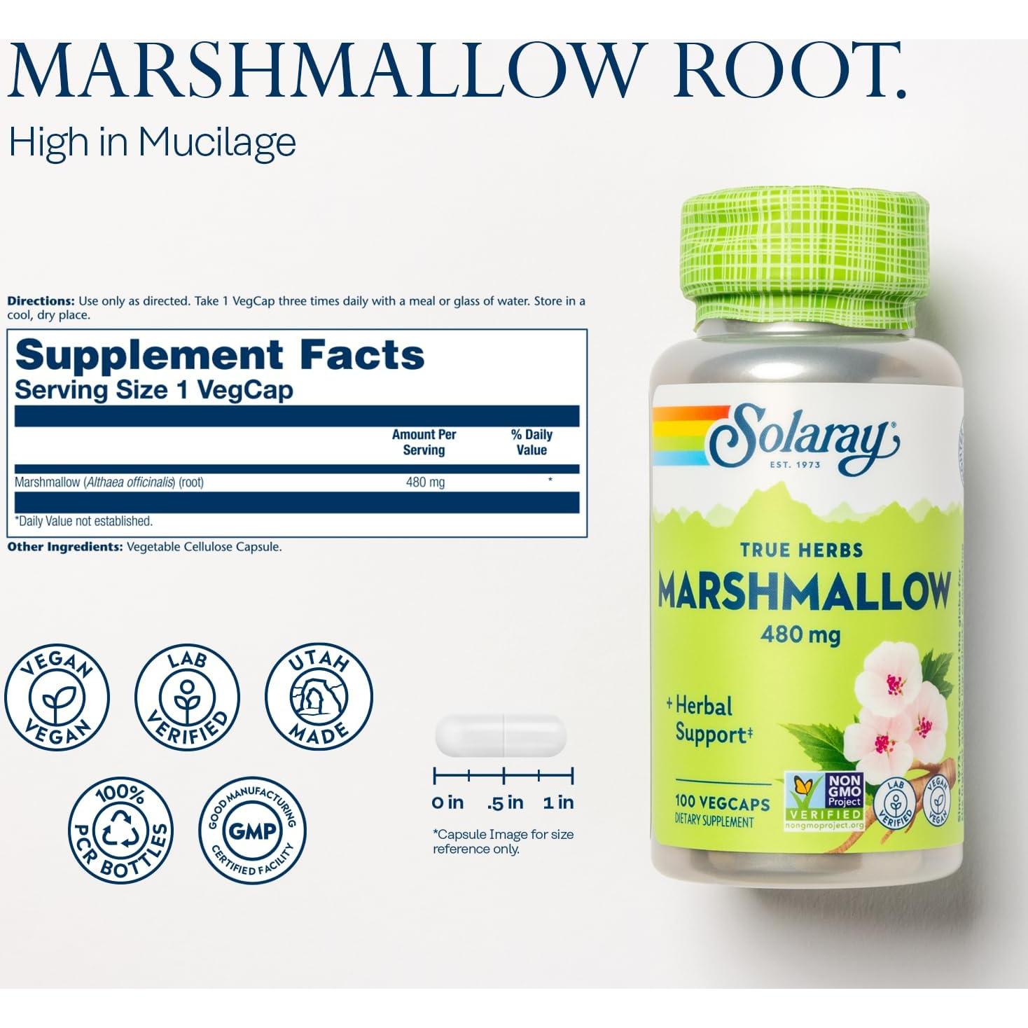 Cápsulas de Raíz de Malvavisco Solaray 480 mg - Veganas, No OGM