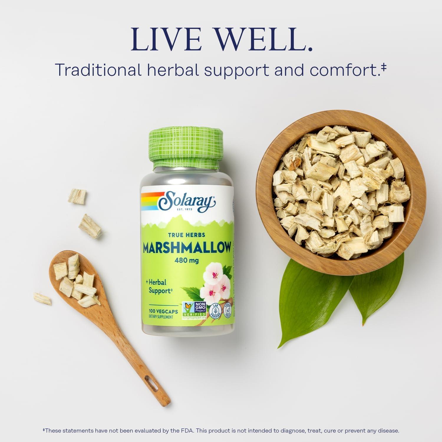 Cápsulas de Raíz de Malvavisco Solaray 480 mg - Veganas, No OGM