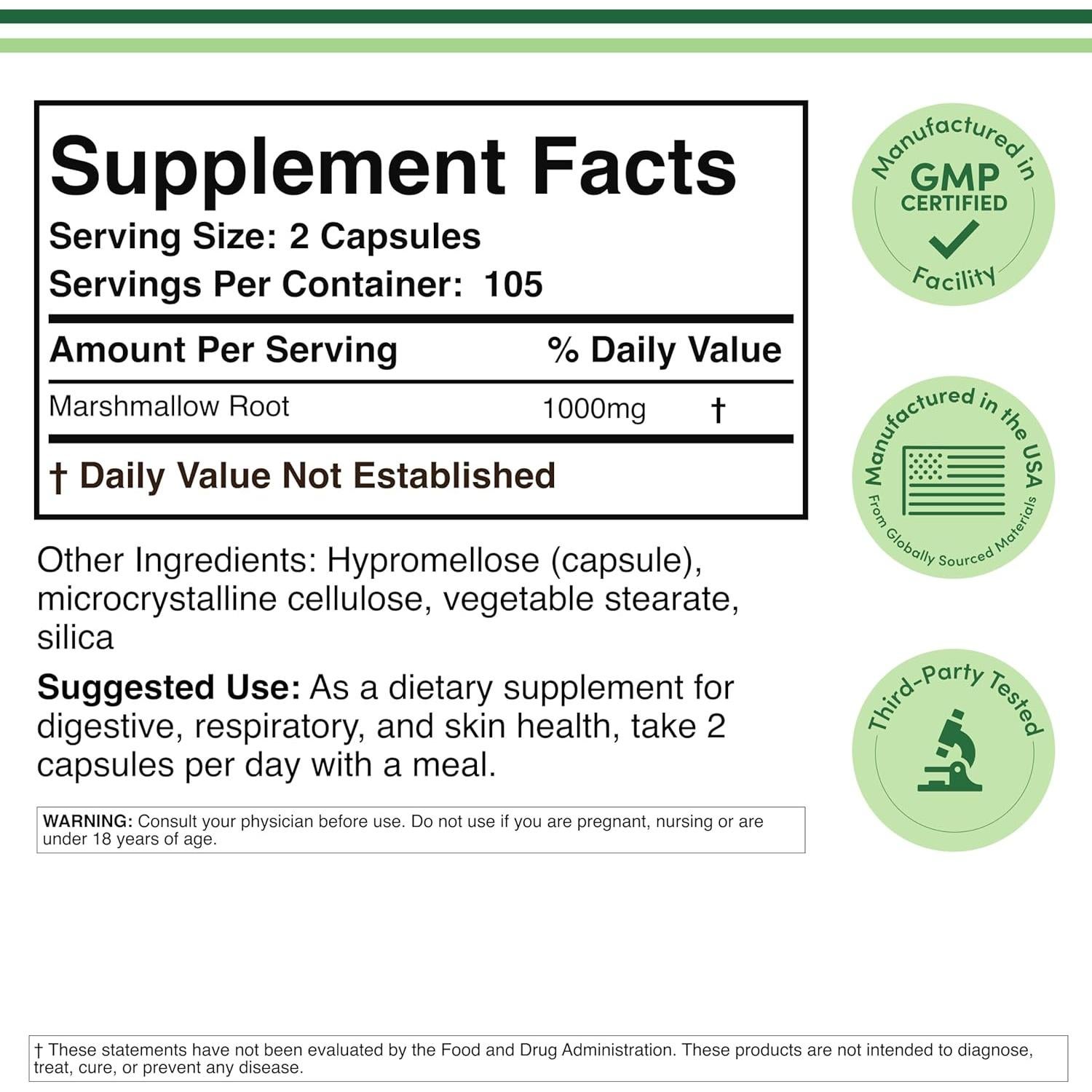 Cápsulas de raíz de malvavisco Double Wood 210 unidades 1000 mg