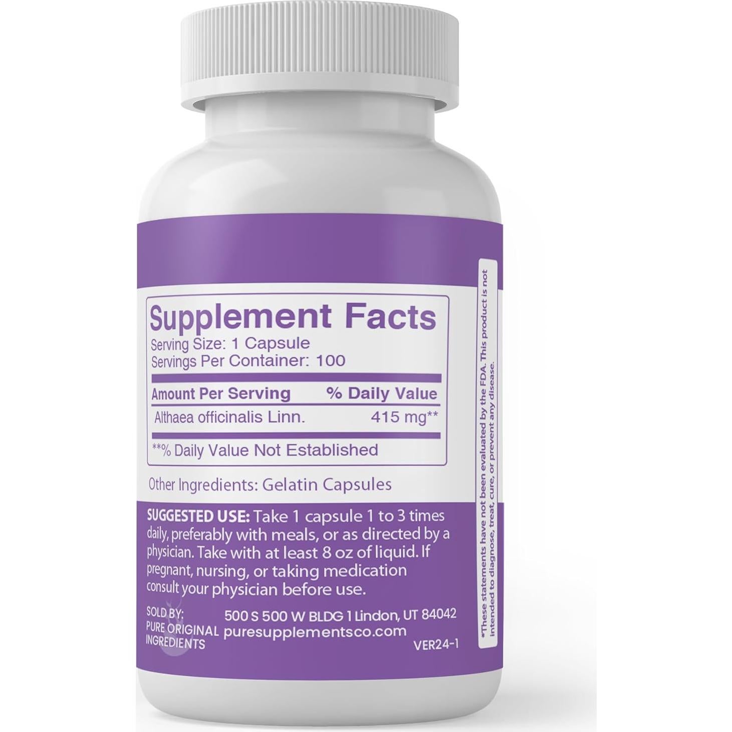 Raíz de Malvavisco Pura 100 Cápsulas Ingredientes Originales