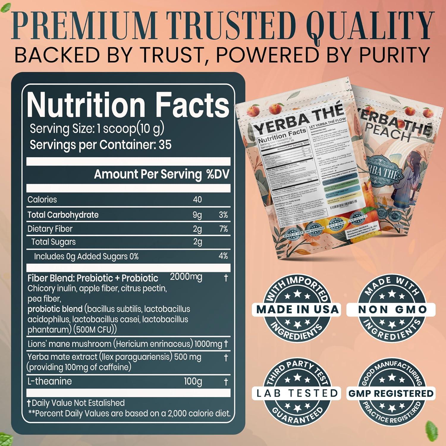 Polvo de Té de Yerba Mate Diosa Antigua 350g Sabor Durazno