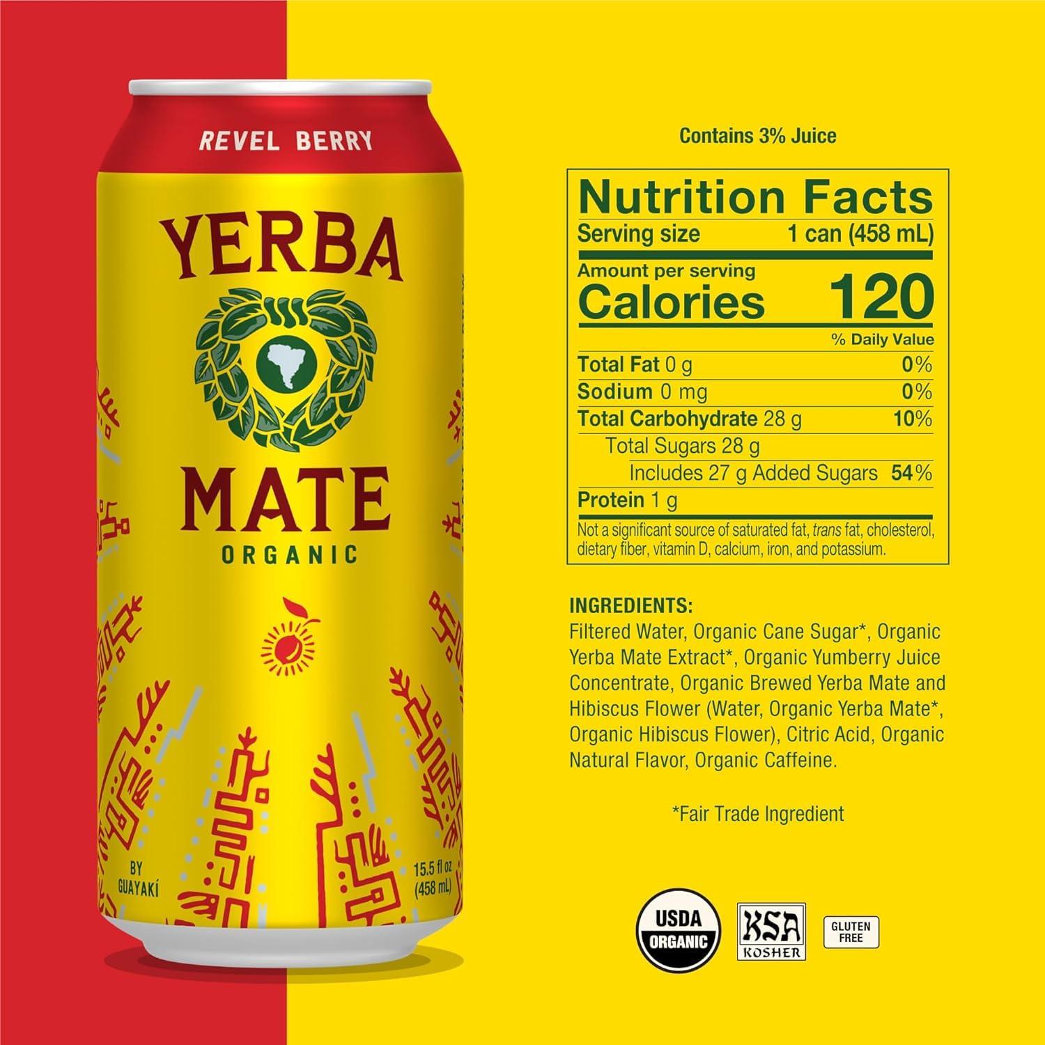 Guayakí Yerba Mate Revel Berry Orgánico 438.9 ml 150mg Cafeína