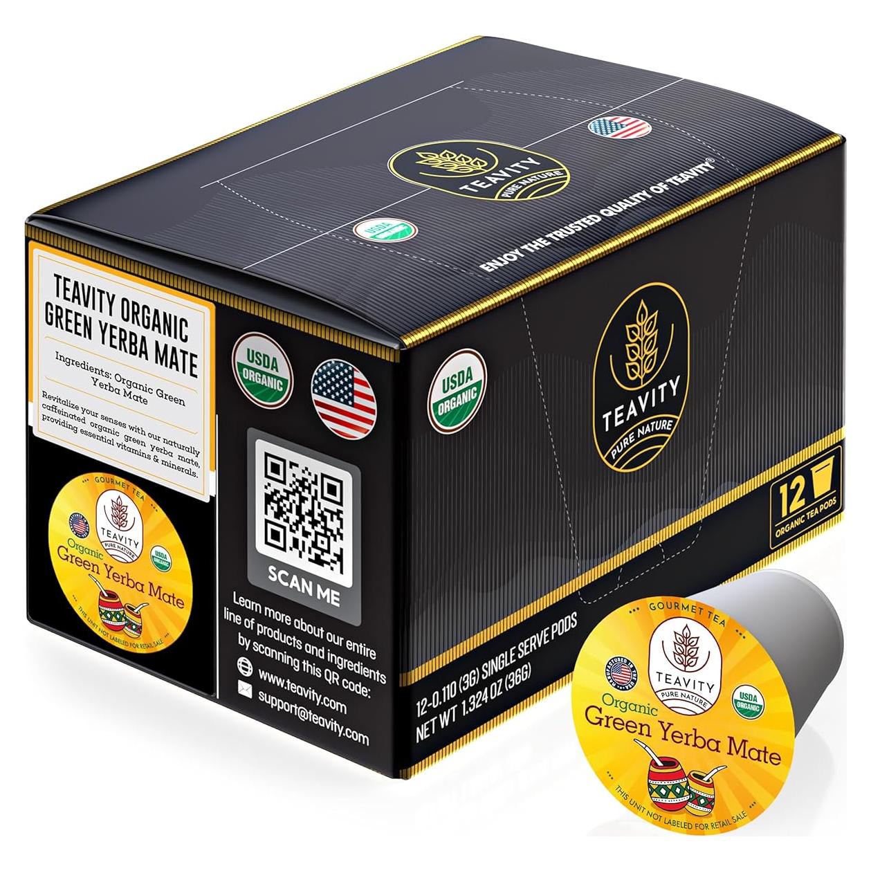 Cápsulas de Té Verde de Yerba Mate Orgánica Teavity - 12 Unidades