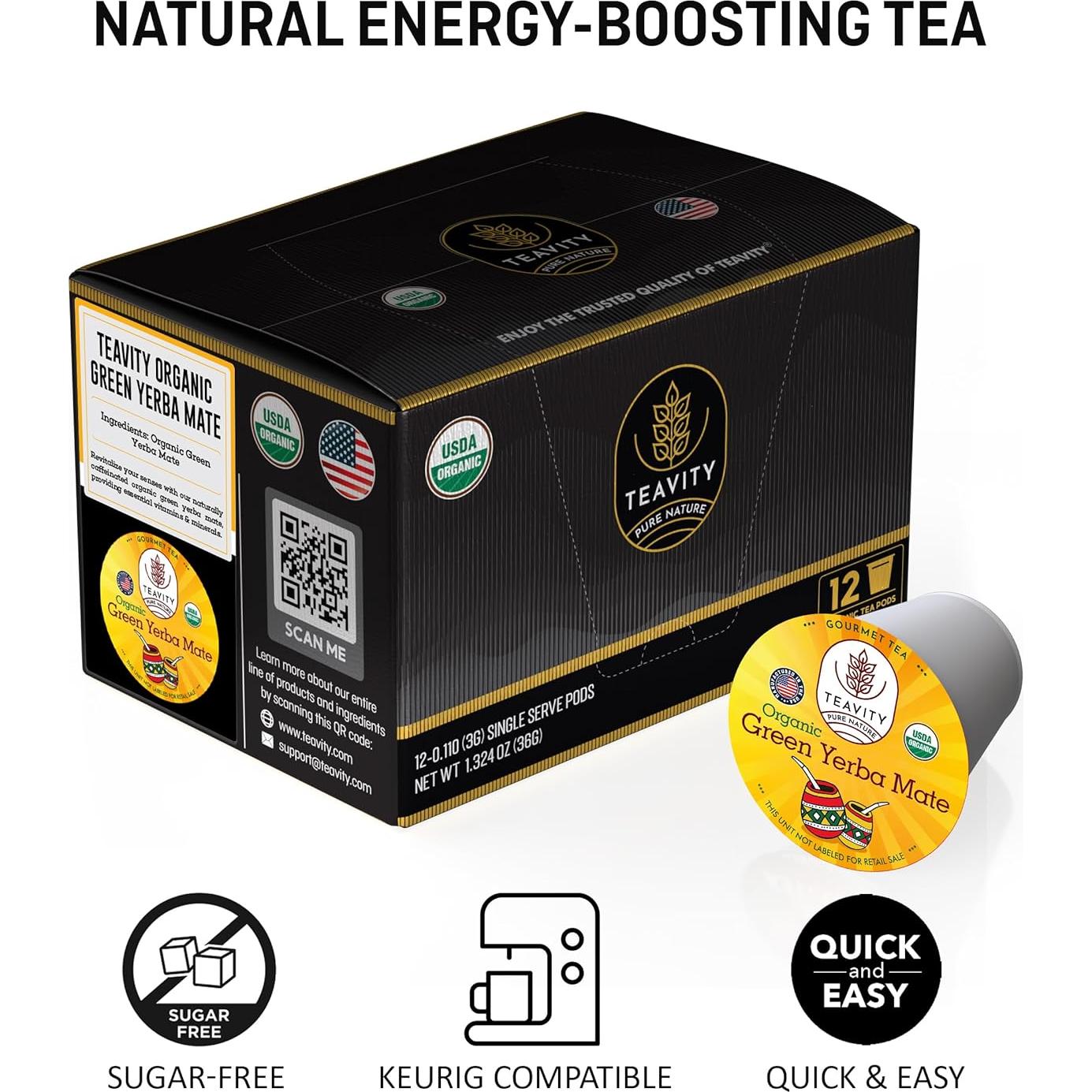 Cápsulas de Té Verde de Yerba Mate Orgánica Teavity - 12 Unidades