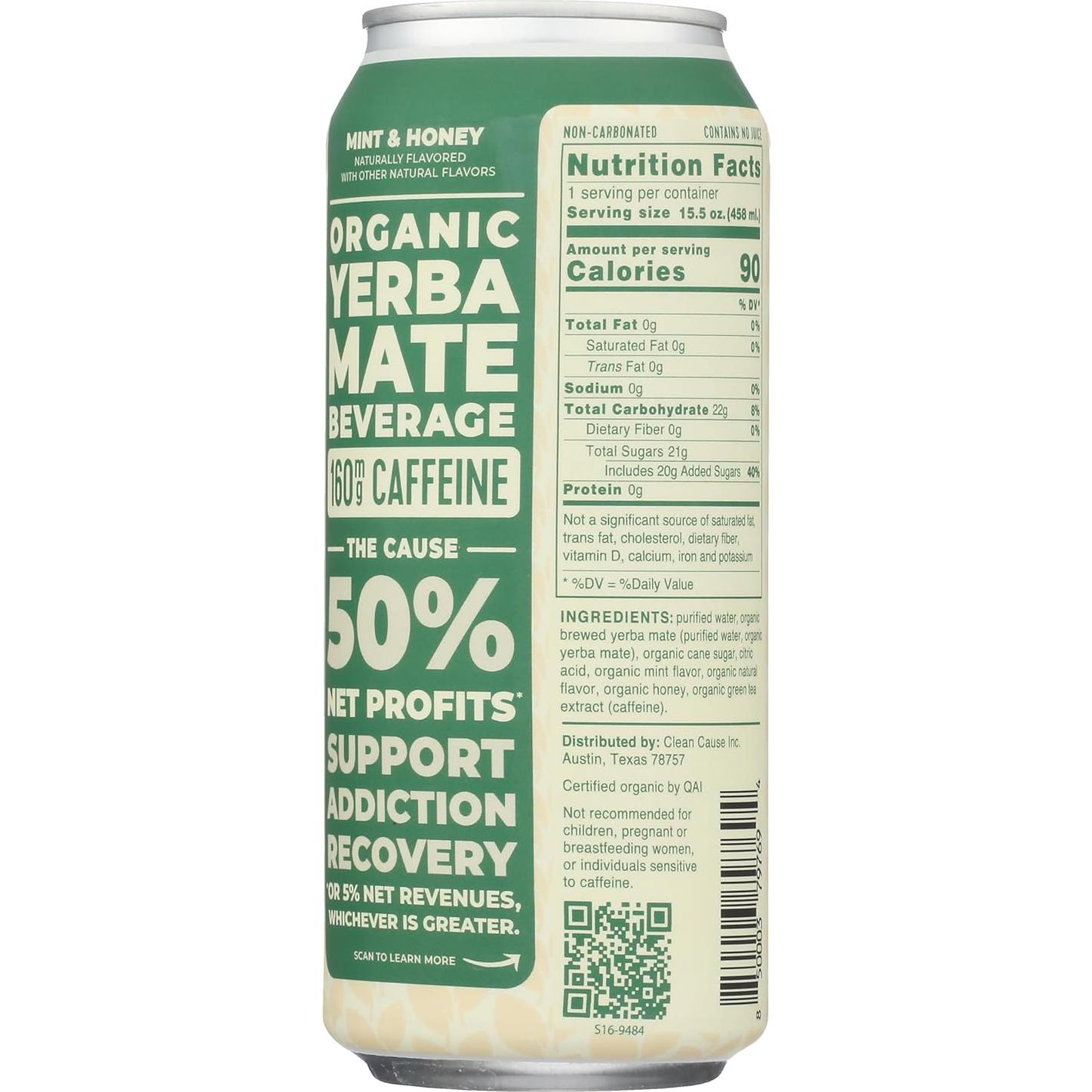 Clean Cause Organic Mint & Honey Yerba Mate, 15.5 Fz