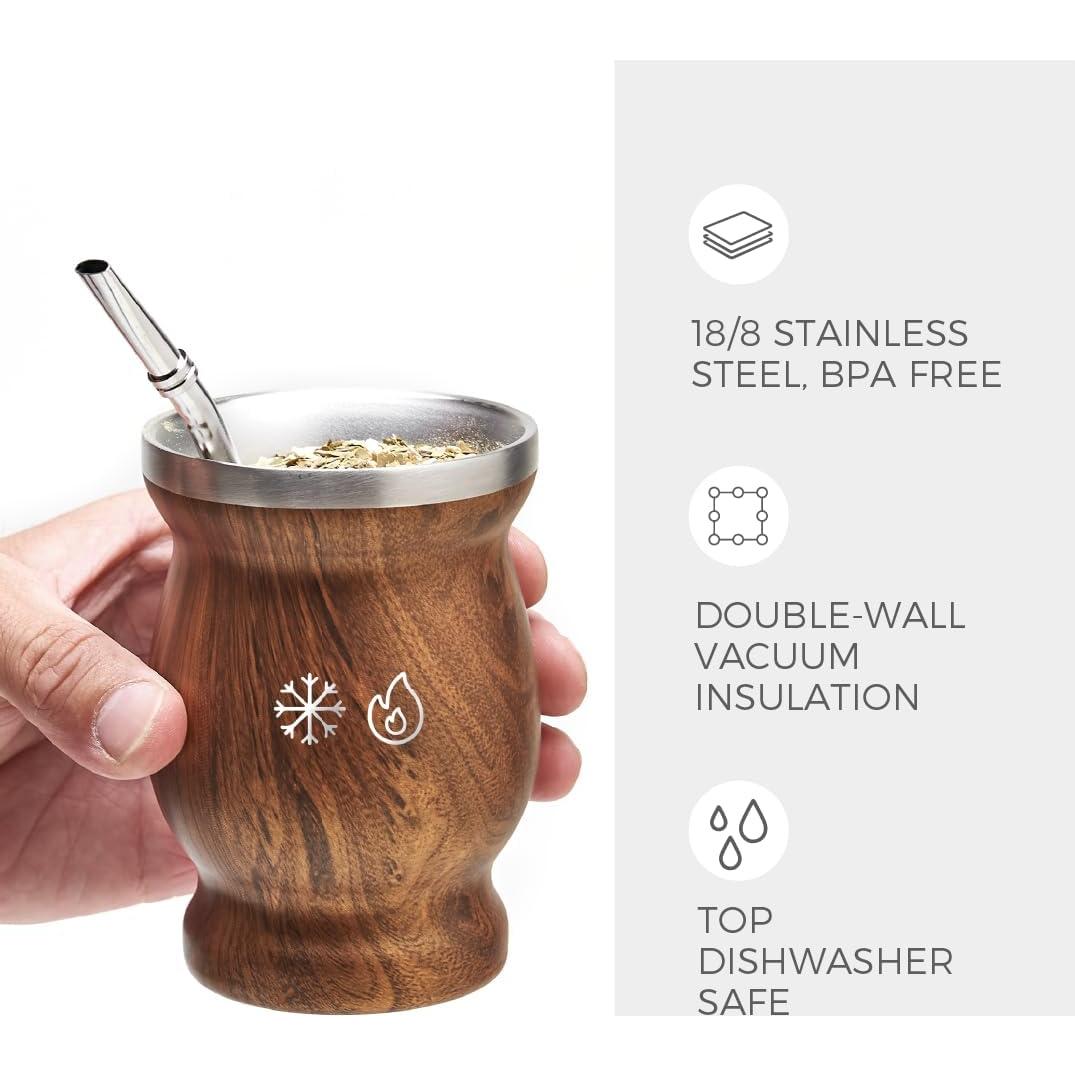 Conjunto de Mate BALIBETOV - Taza de Acero Inoxidable Doble Pared