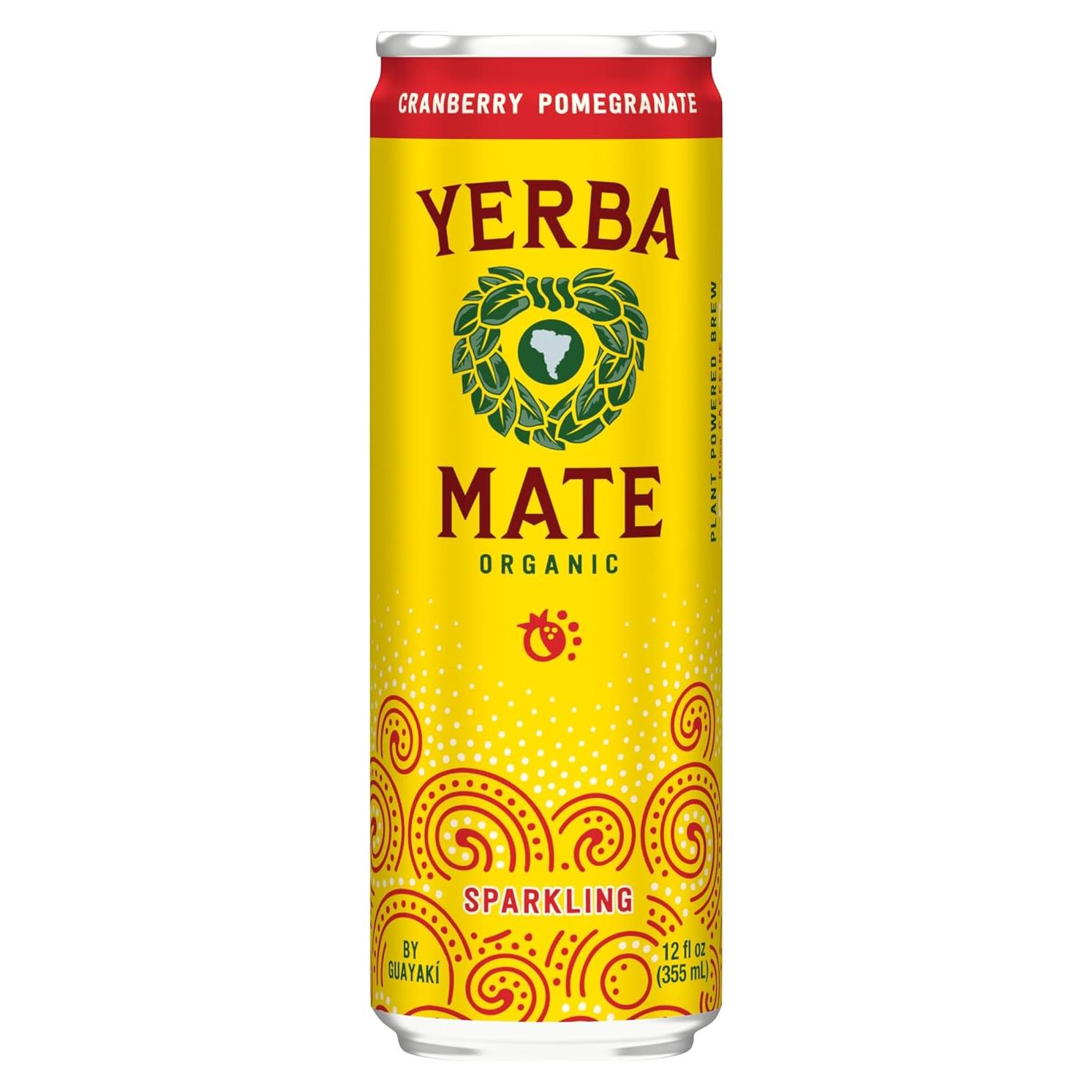 Guayakí Yerba Mate, Sparkling Energy Drink Alternative, Organic Cranberry Pomegranate Flavor, 12 Oz, 80mg Natural Caffeine, Smooth Energy & Focus, Carbonated Beverage