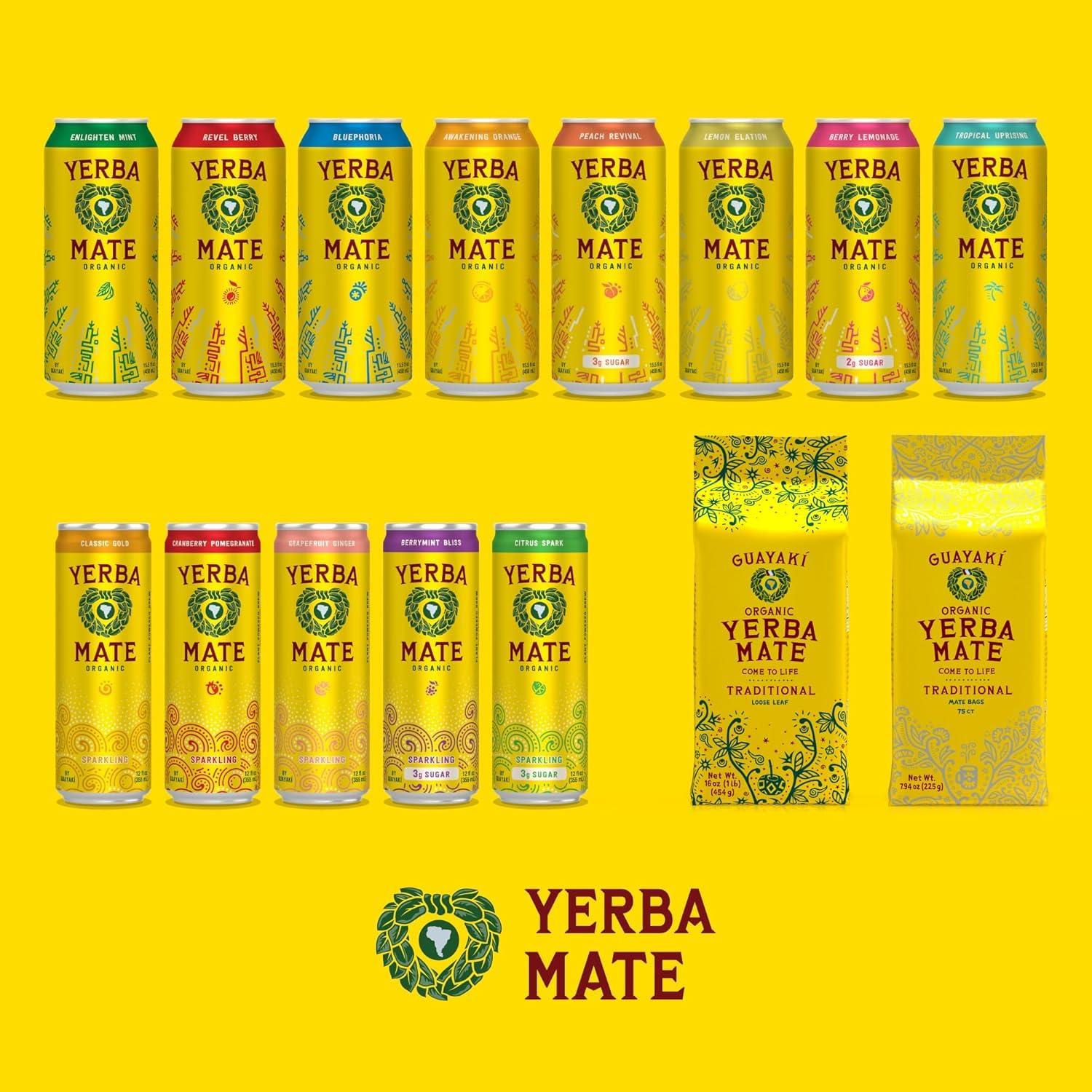 Guayakí Yerba Mate, Sparkling Energy Drink Alternative, Organic Cranberry Pomegranate Flavor, 12 Oz, 80mg Natural Caffeine, Smooth Energy & Focus, Carbonated Beverage
