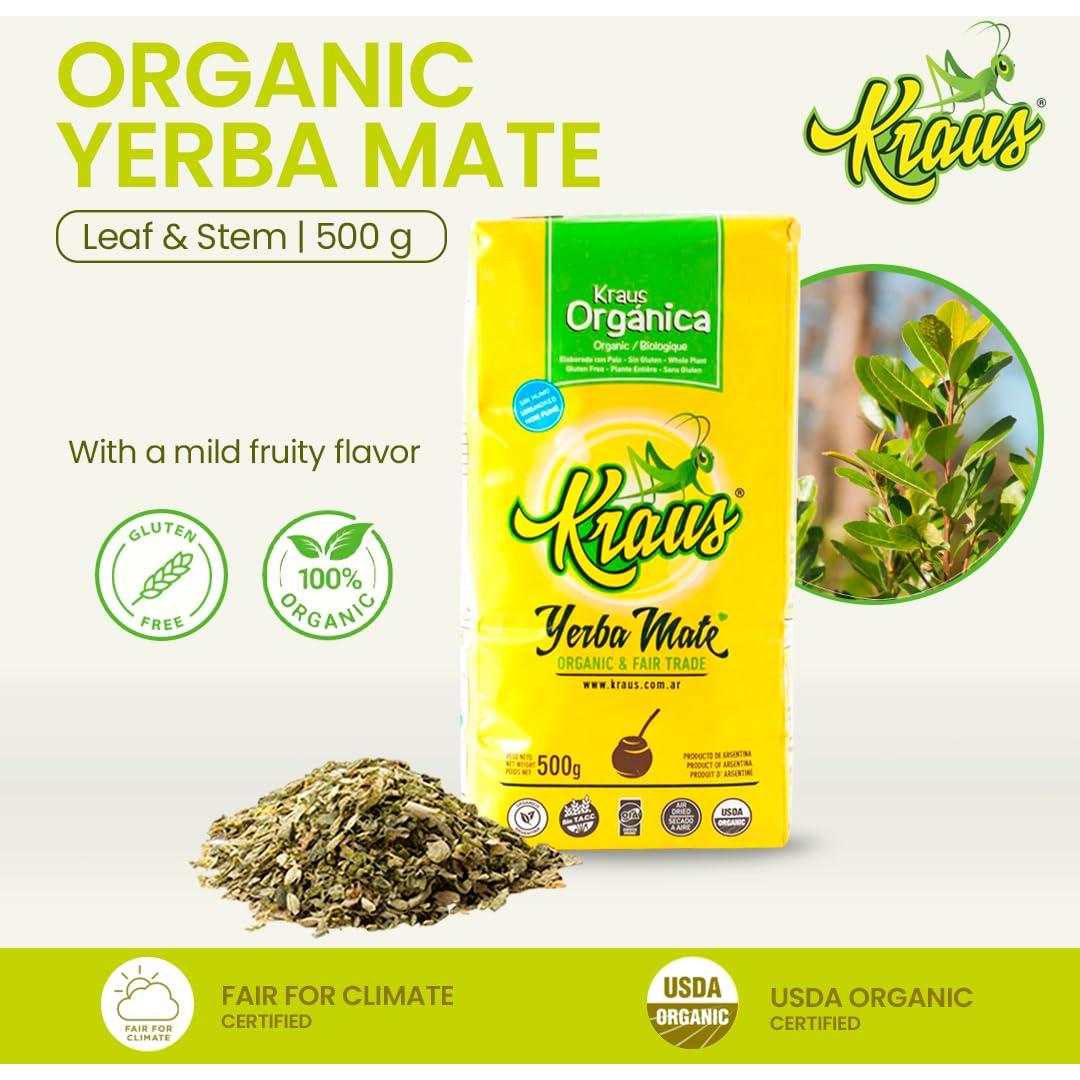Yerba Mate Orgánica KRAUS 500g | Sabor Herbal Sin Humo