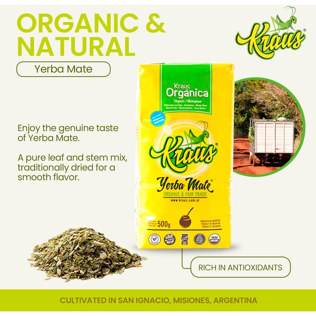 Yerba Mate Orgánica KRAUS 500g | Sabor Herbal Sin Humo