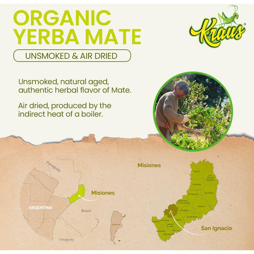 Yerba Mate Orgánica KRAUS 500g | Sabor Herbal Sin Humo