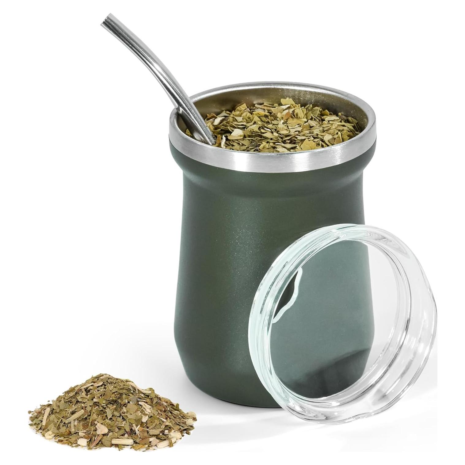 Taza de Yerba Mate AGH 148 ml Acero Inoxidable Verde Oscuro
