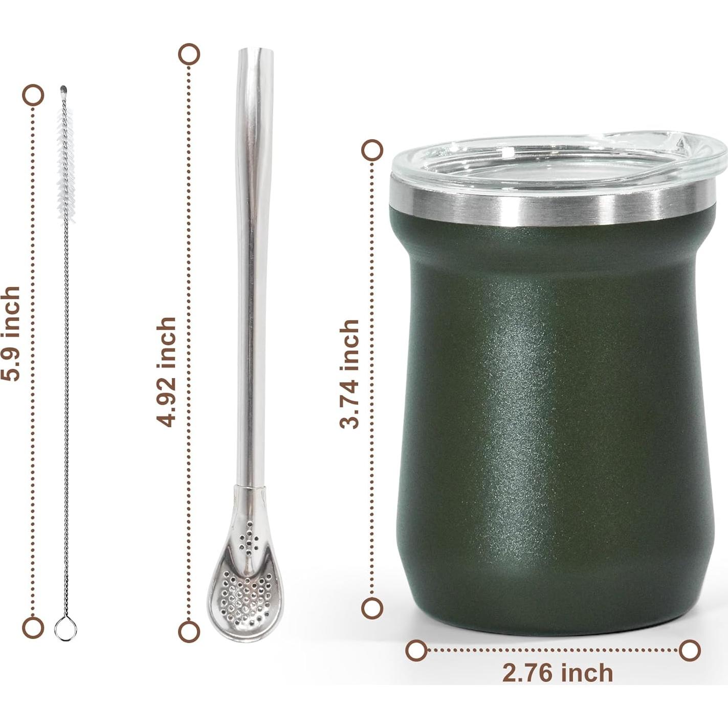 Taza de Yerba Mate AGH 148 ml Acero Inoxidable Verde Oscuro