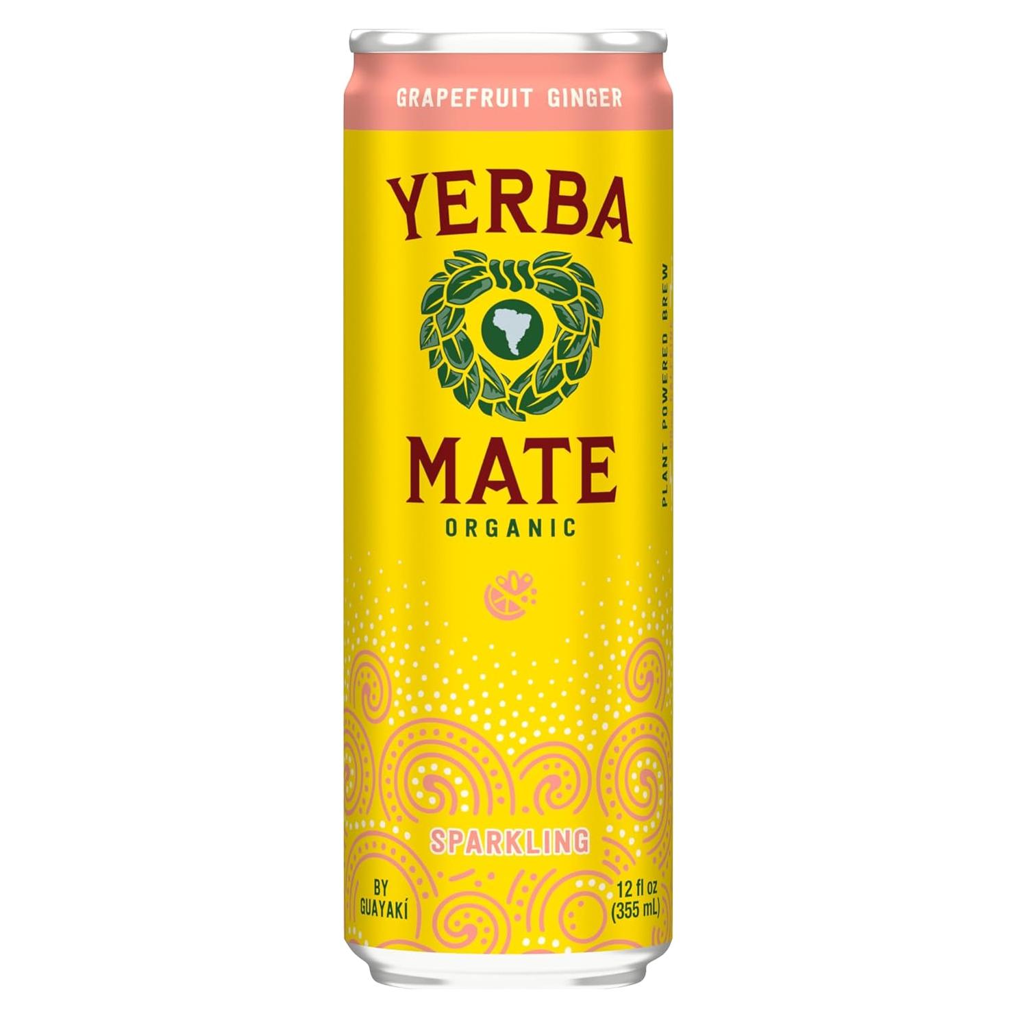 Guayakí Yerba Mate, Sparkling Energy Drink Alternative, Organic Grapefruit Ginger Flavor, 12 Oz, 80mg Natural Caffeine, Smooth Energy & Focus
