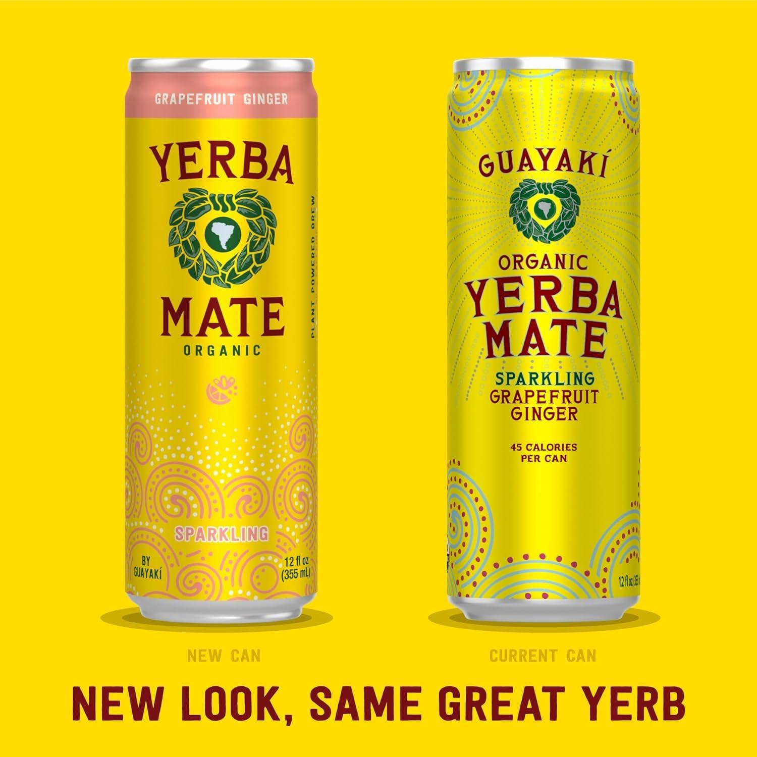 Guayakí Yerba Mate, Sparkling Energy Drink Alternative, Organic Grapefruit Ginger Flavor, 12 Oz, 80mg Natural Caffeine, Smooth Energy & Focus
