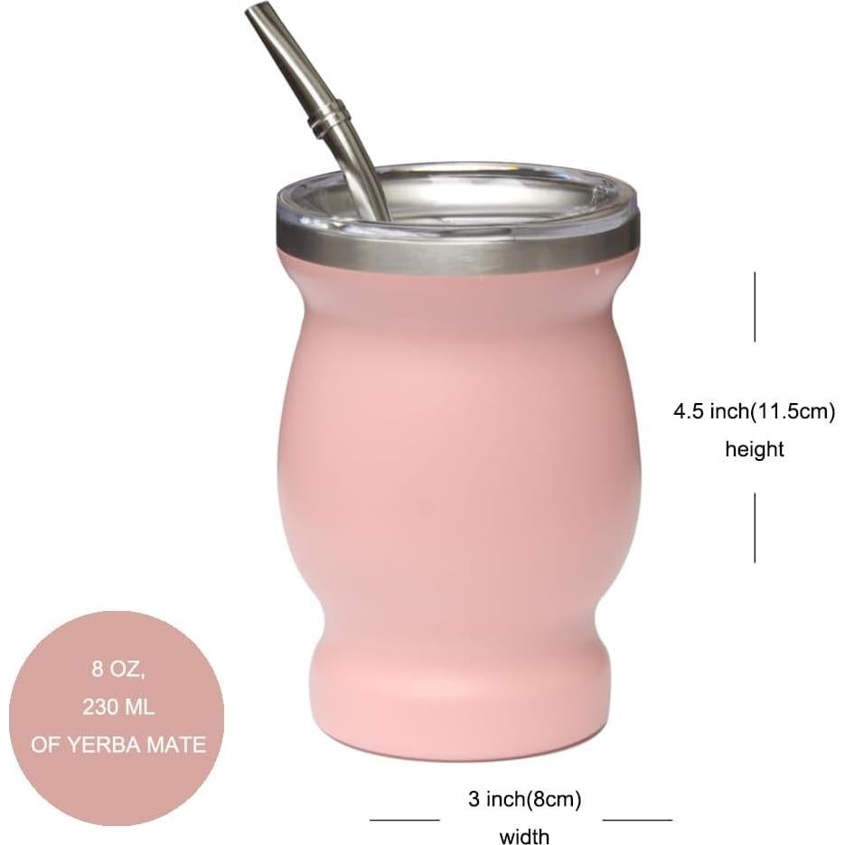 Taza de Yerba Mate Beruth 240ml Acero Inoxidable Rosa