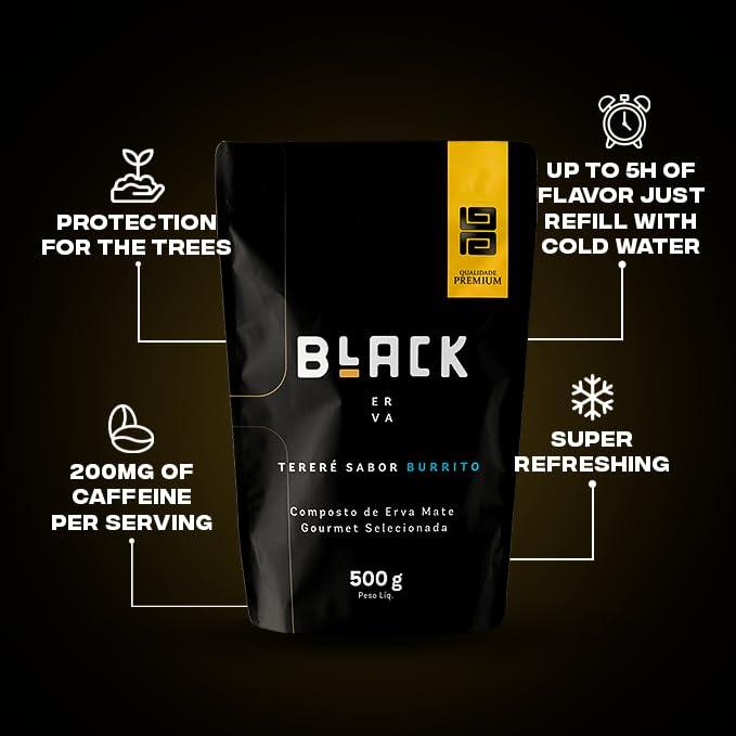 Yerba Mate Tereré Black Erva 500g - Sabor Energético Brasileño