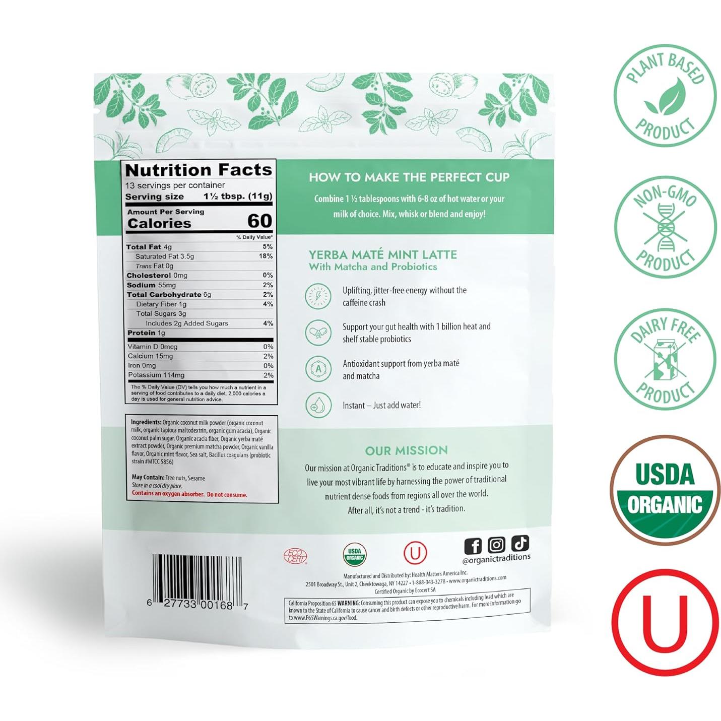 Té Latte de Yerba Mate con Menta Orgánico 150g Sin Lácteos