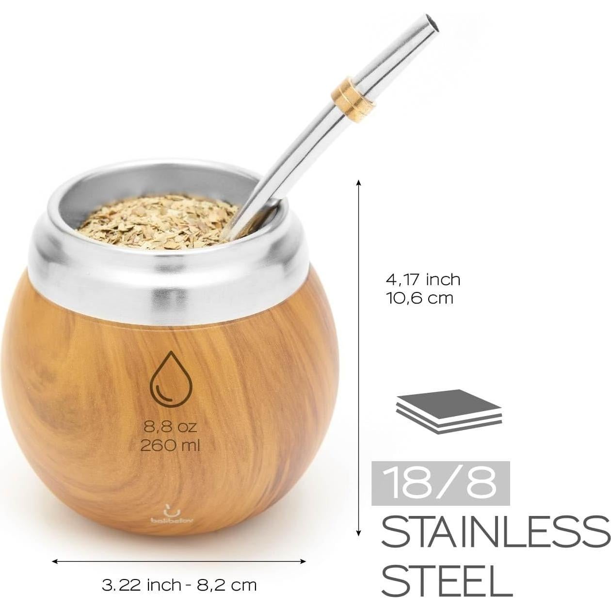 Juego de Yerba Mate Balibetov - Acero Inoxidable 4 Piezas