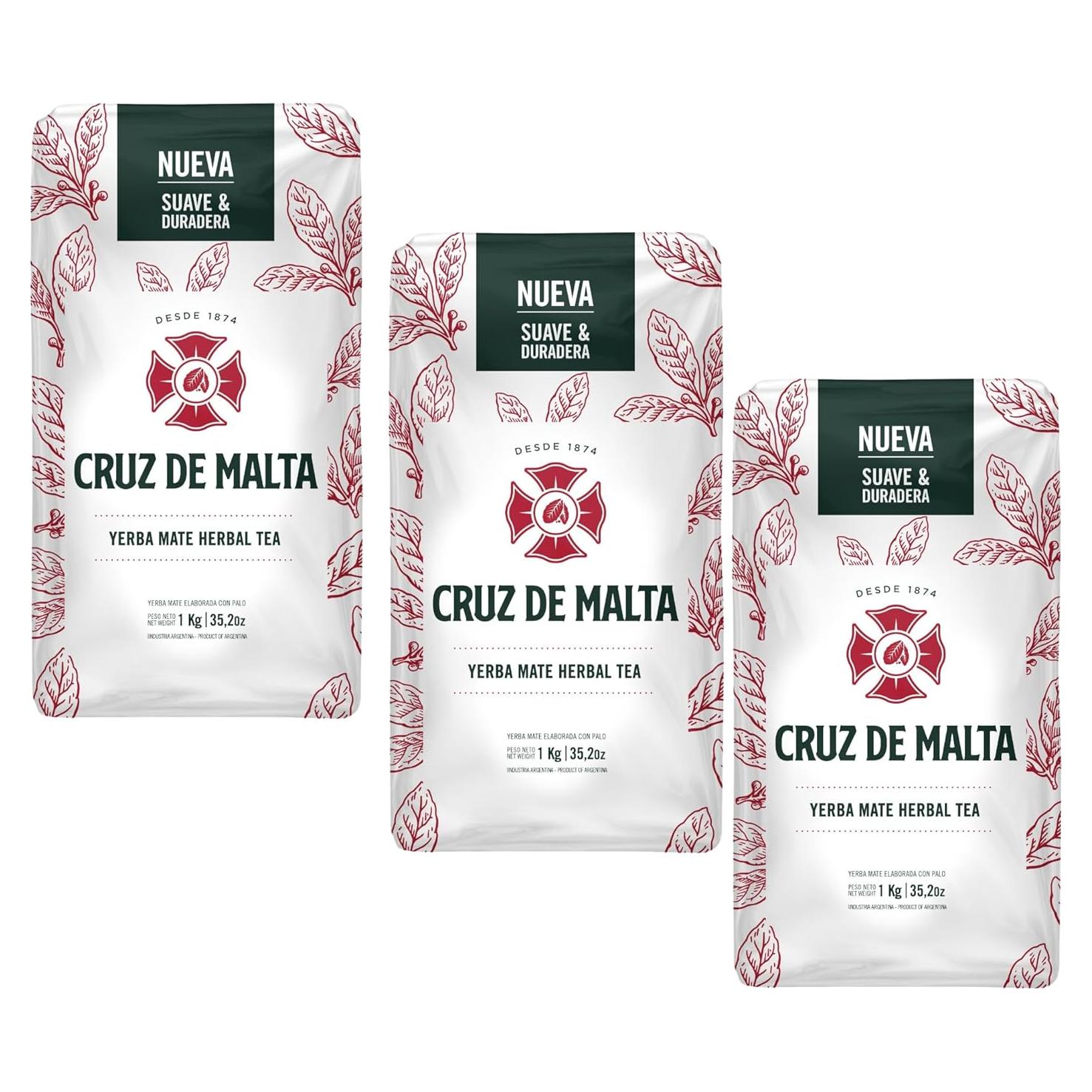 Yerba Mate Cruz de Malta 3 Paquetes 0.99 kg Suave y Duradera