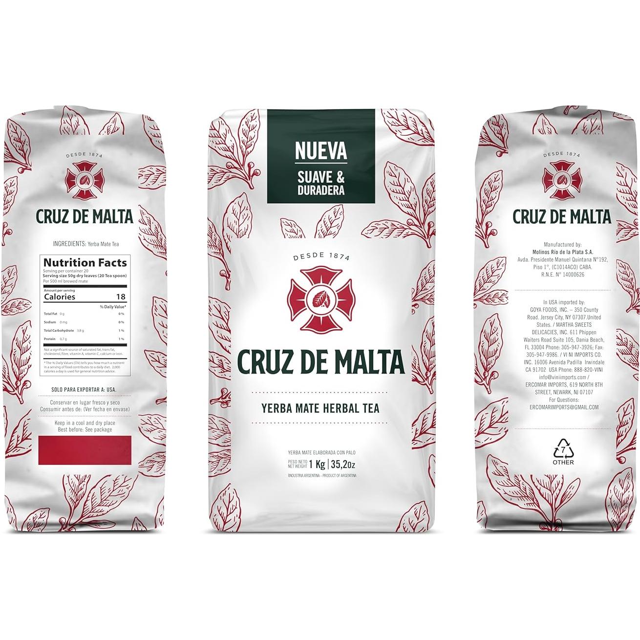 Yerba Mate Cruz de Malta 3 Paquetes 0.99 kg Suave y Duradera