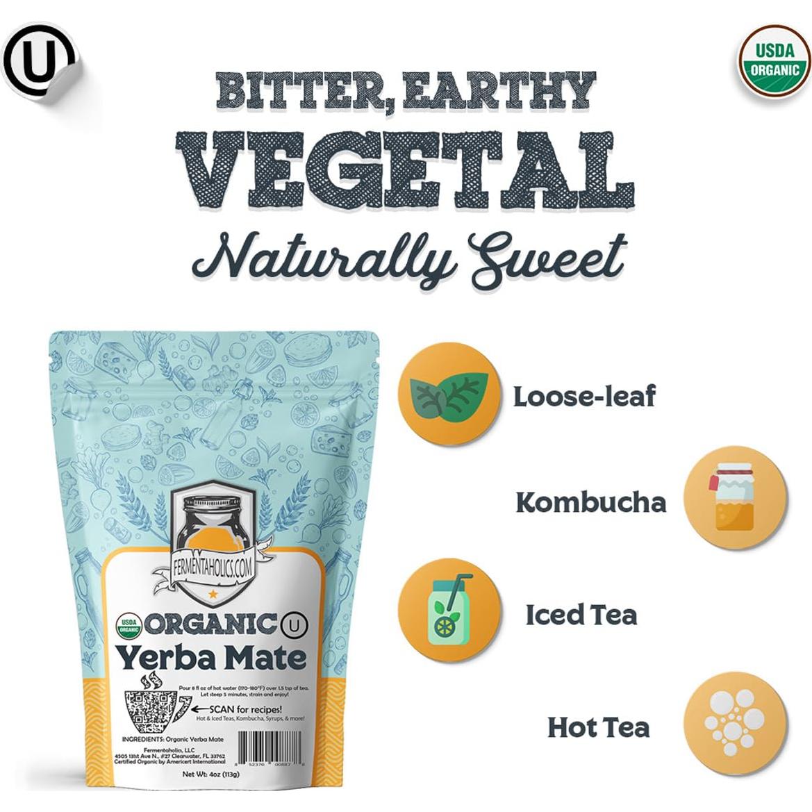 Té de Yerba Mate Orgánico Fermentaholics 113g - Ideal para Kombucha