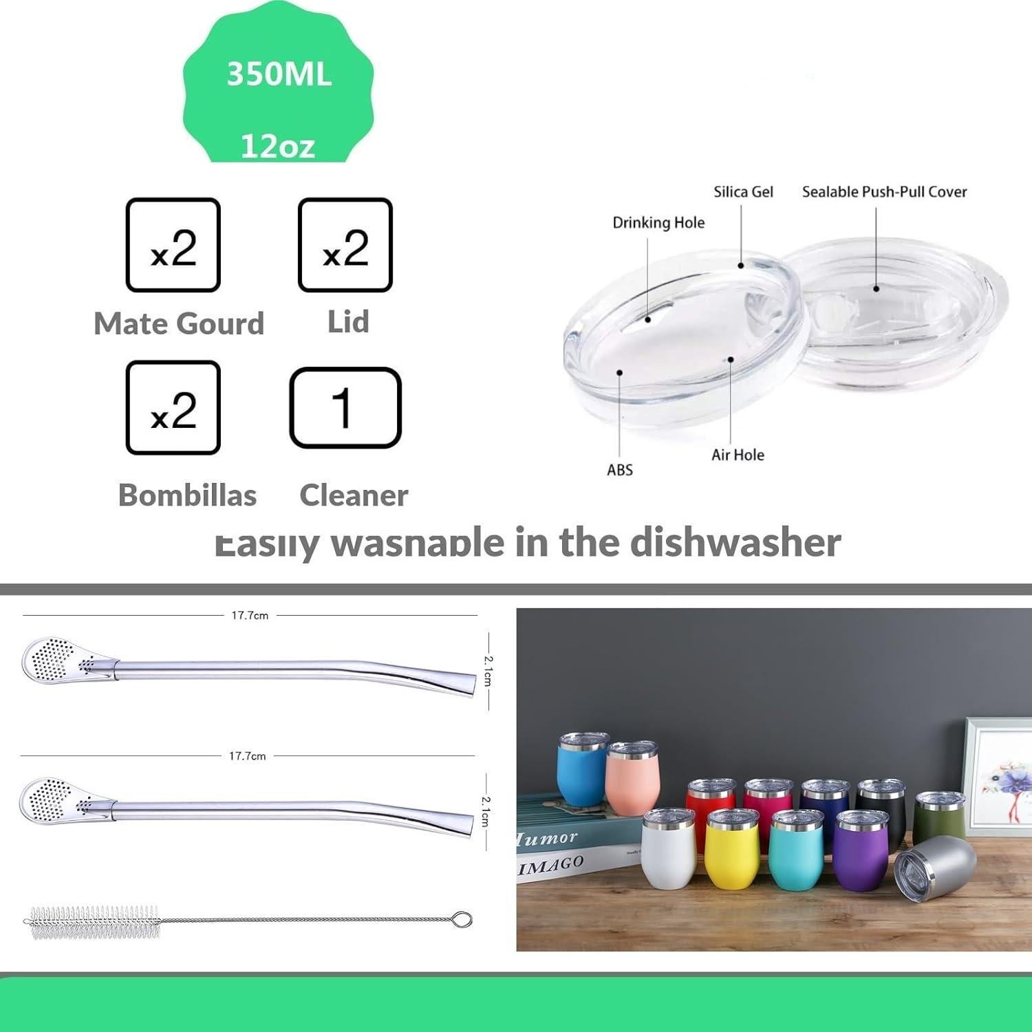 Juego de Tazas de Yerba Mate CanHighGer 2 Pcs Acero Inoxidable 350ml