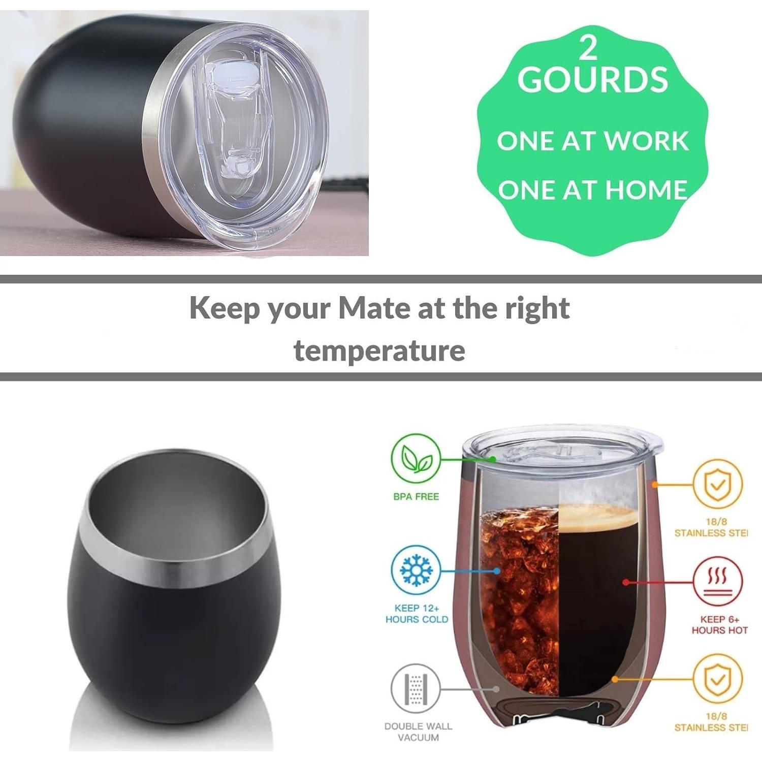 Juego de Tazas de Yerba Mate CanHighGer 2 Pcs Acero Inoxidable 350ml