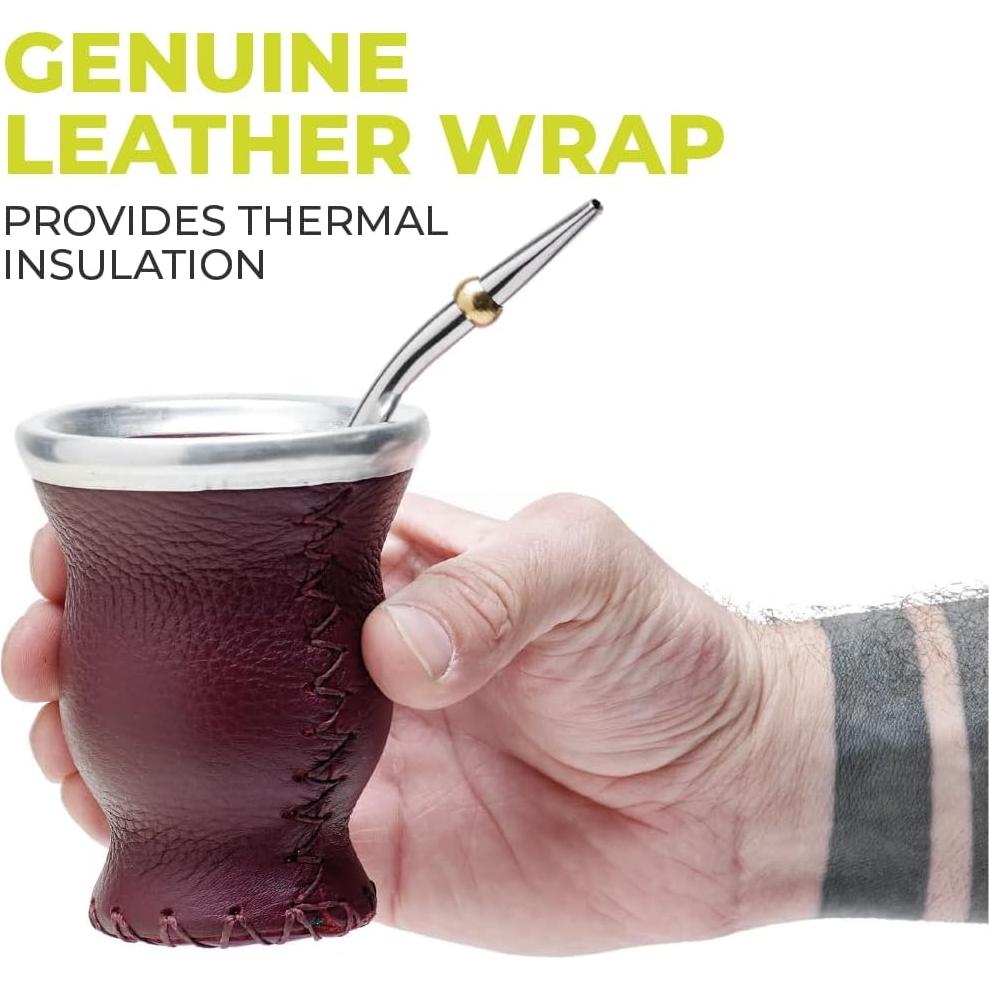 Conjunto de Gourd de Yerba Mate BALIBETOV de Vidrio y Cuero