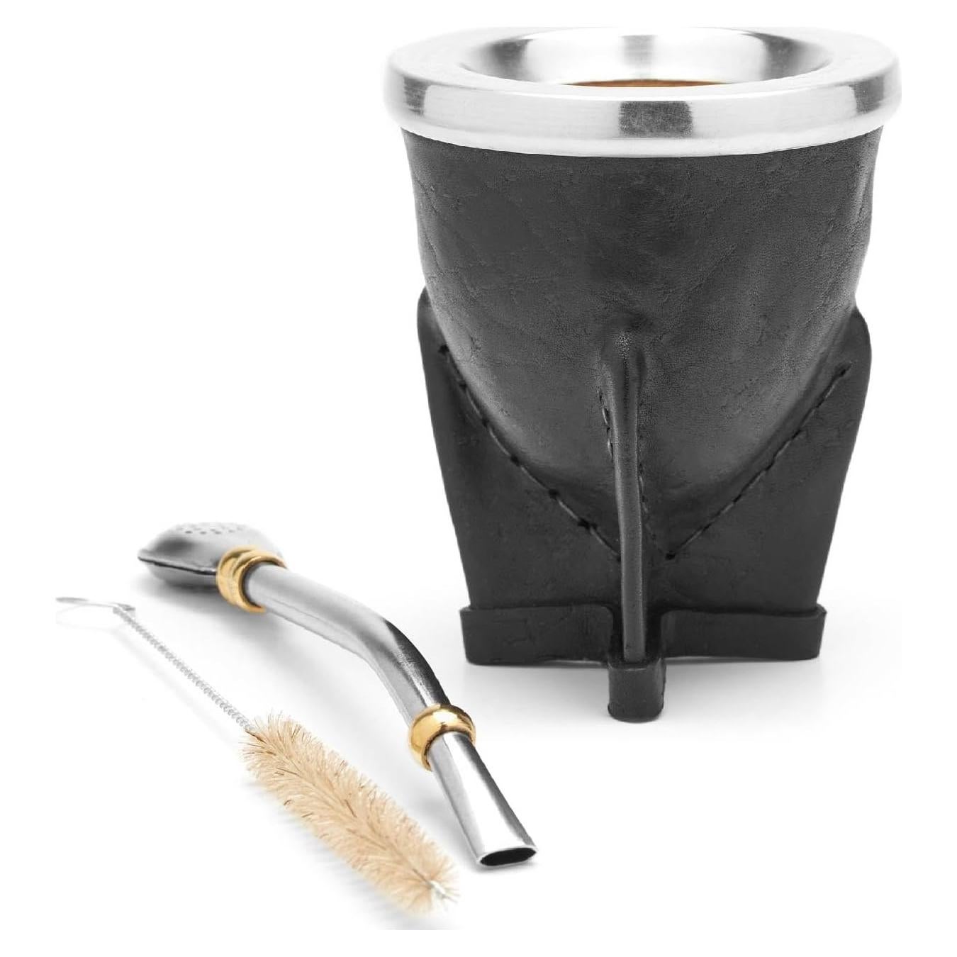 Gourd de Yerba Mate BALIBETOV Hecho a Mano en Cuero Negro