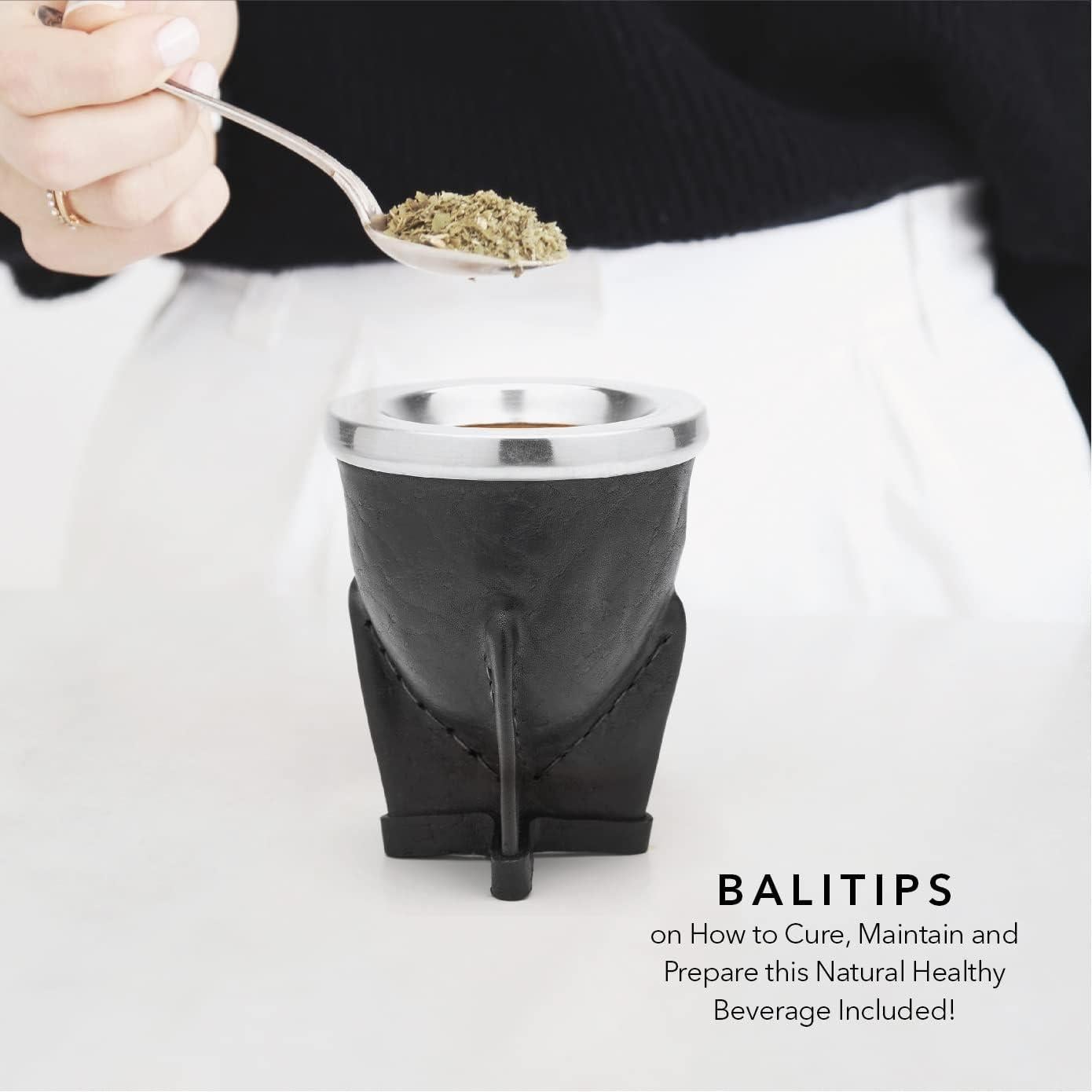 Gourd de Yerba Mate BALIBETOV Hecho a Mano en Cuero Negro