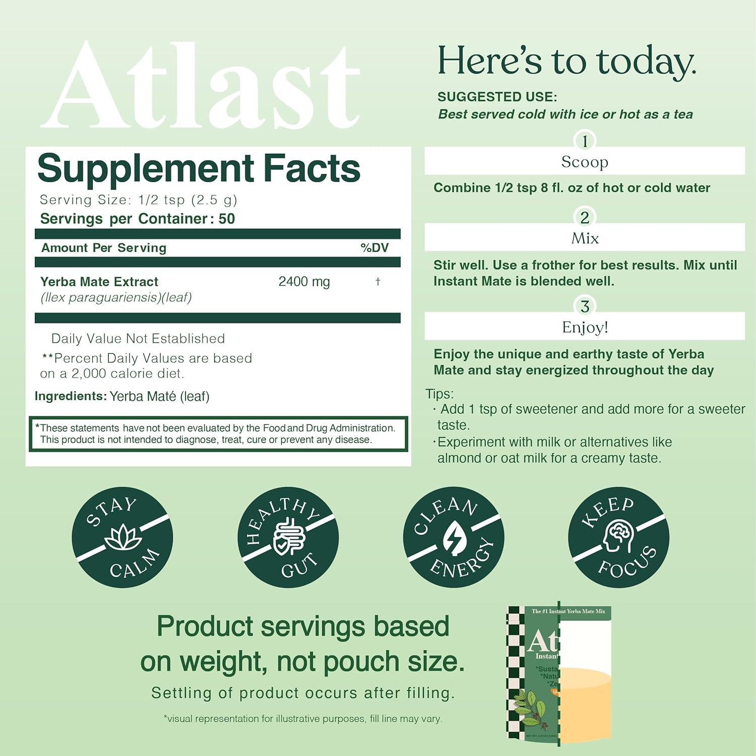 Yerba Mate Instantánea Atlast - 125g Energía Natural 50 Porciones