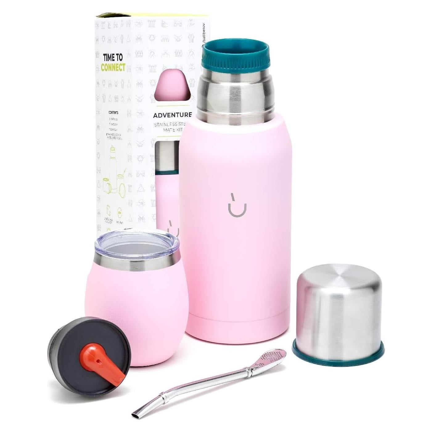 Kit de Yerba Mate BALIBETOV Rosa - Taza, Sorbete y Termo 0.74L
